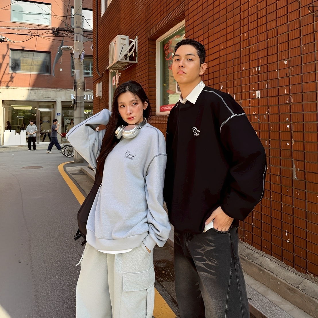 Cross Studio反車線 情侶 草寫 大學T 長袖