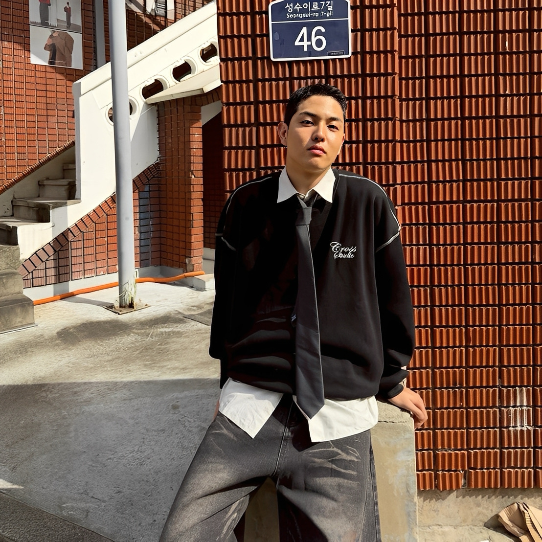 Cross Studio反車線 情侶 草寫 大學T 長袖