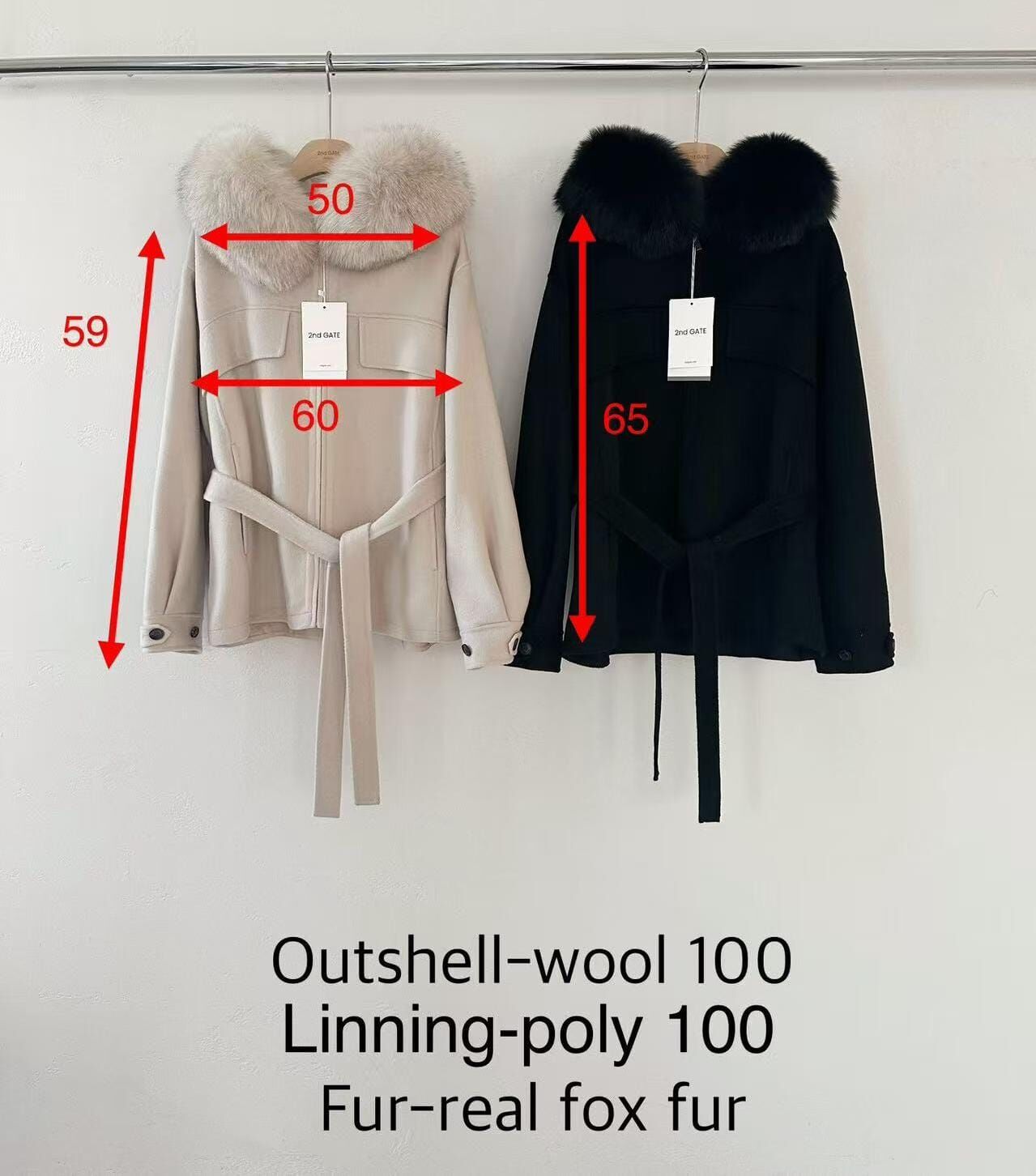 SG5208 狐狸毛領口羊毛拉鏈外套