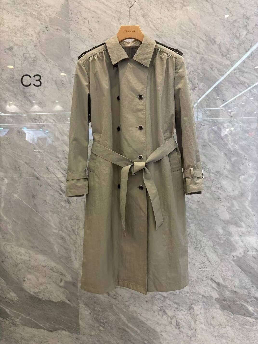 JN5237 氣質雙排釦綁腰帶翻領長外套