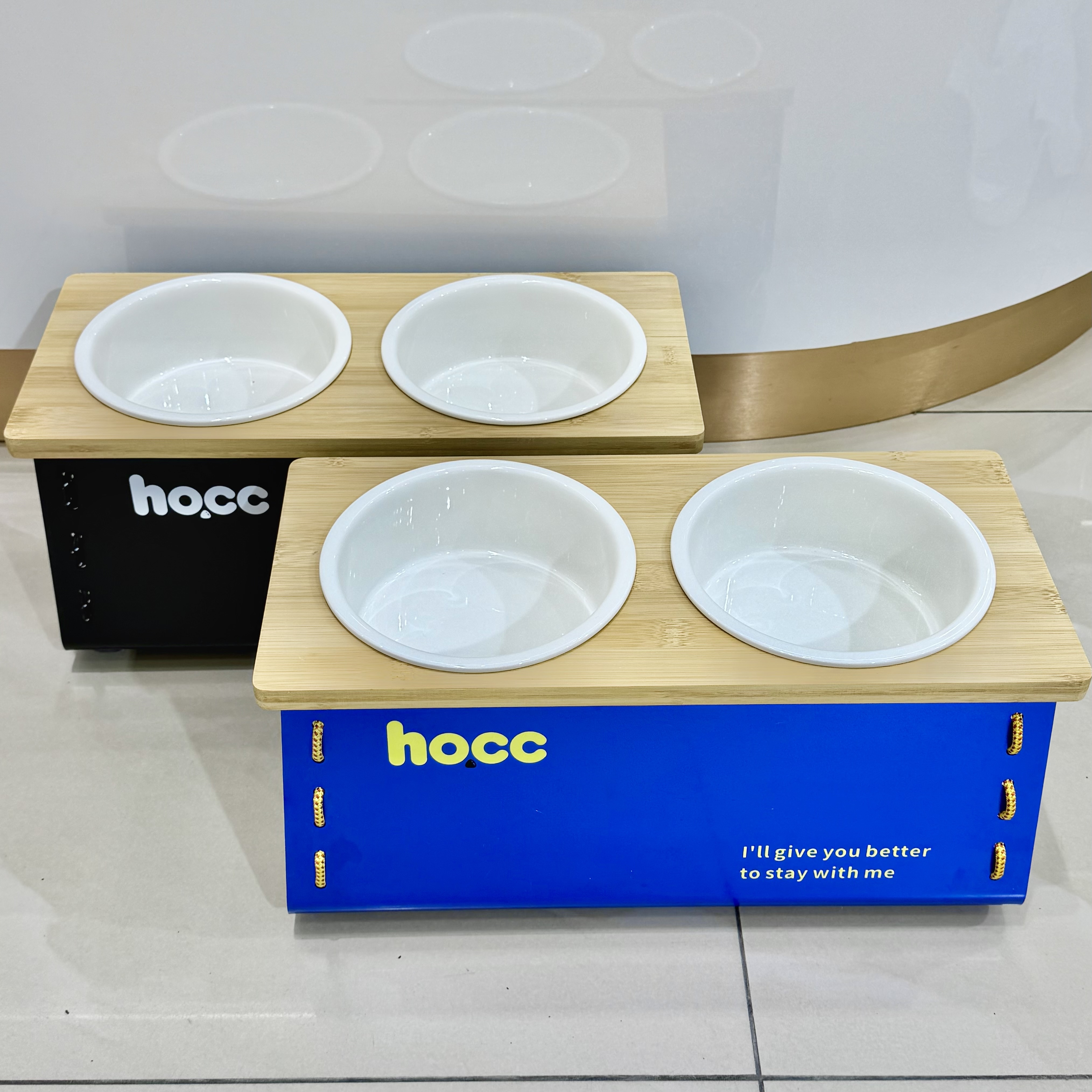HOCC 宠物陶瓷碗  铝合金架子绳子设计 双碗增高 保护颈椎