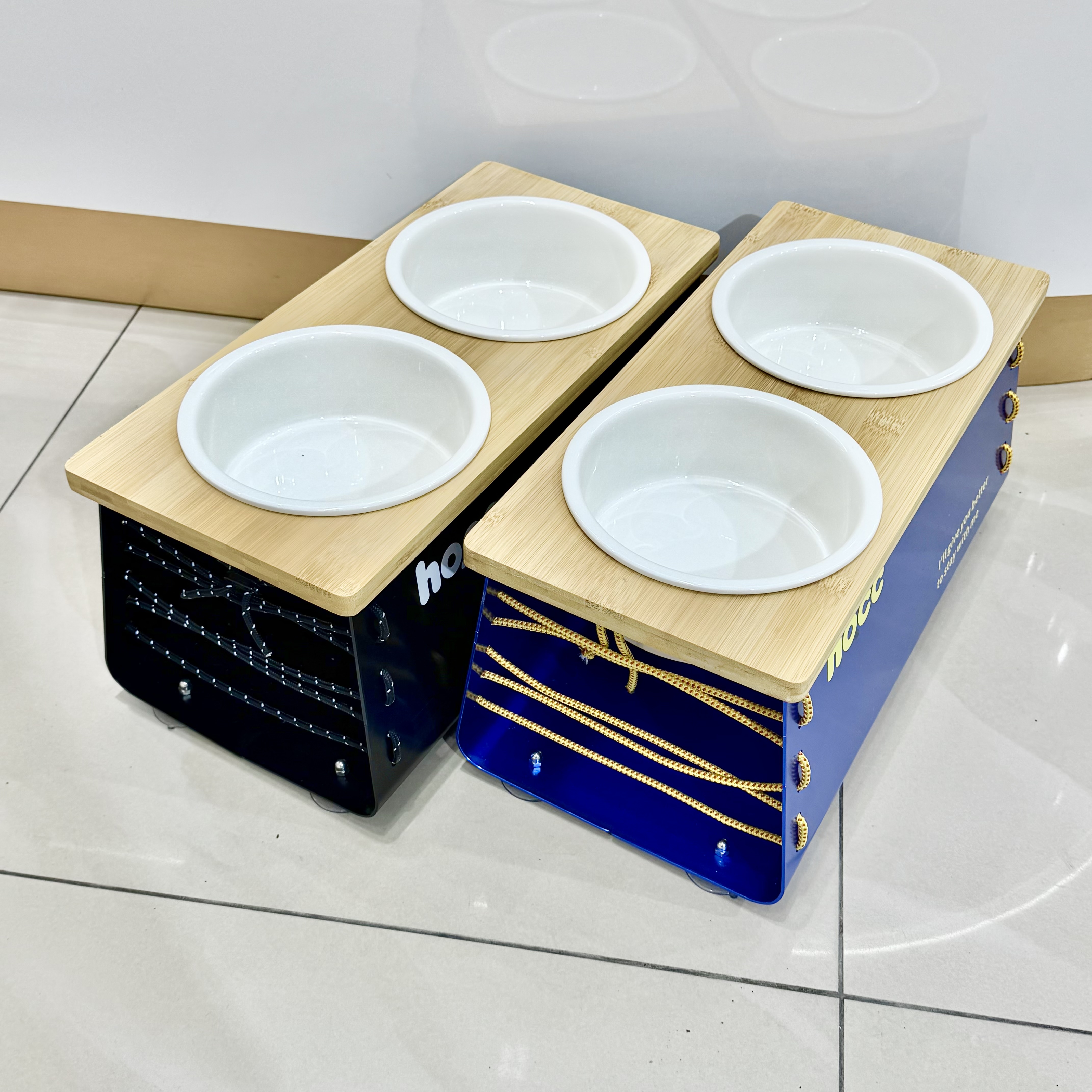 HOCC 宠物陶瓷碗  铝合金架子绳子设计 双碗增高 保护颈椎