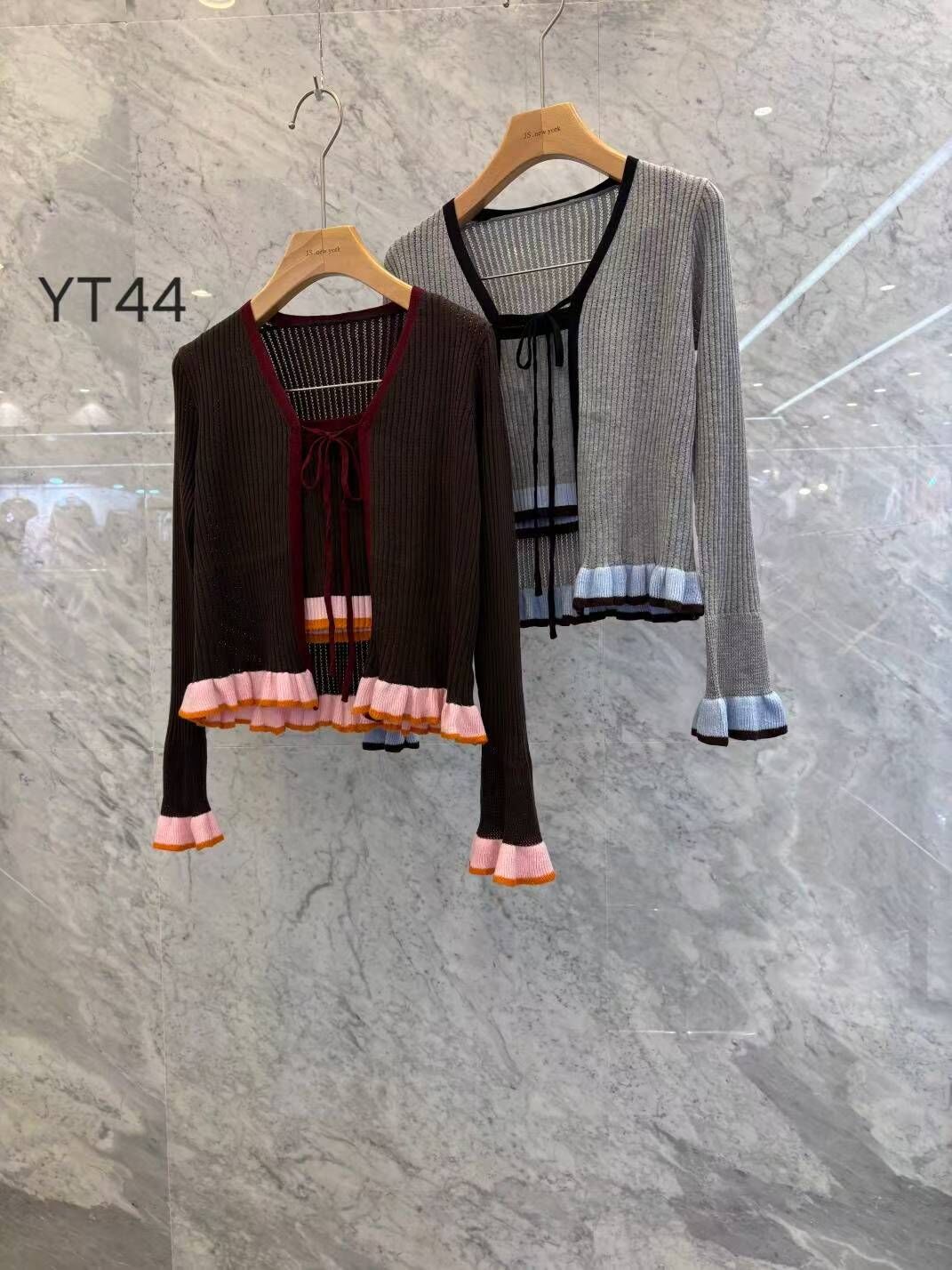 JN5240 拼色花邊吊帶蝴蝶結外套套裝