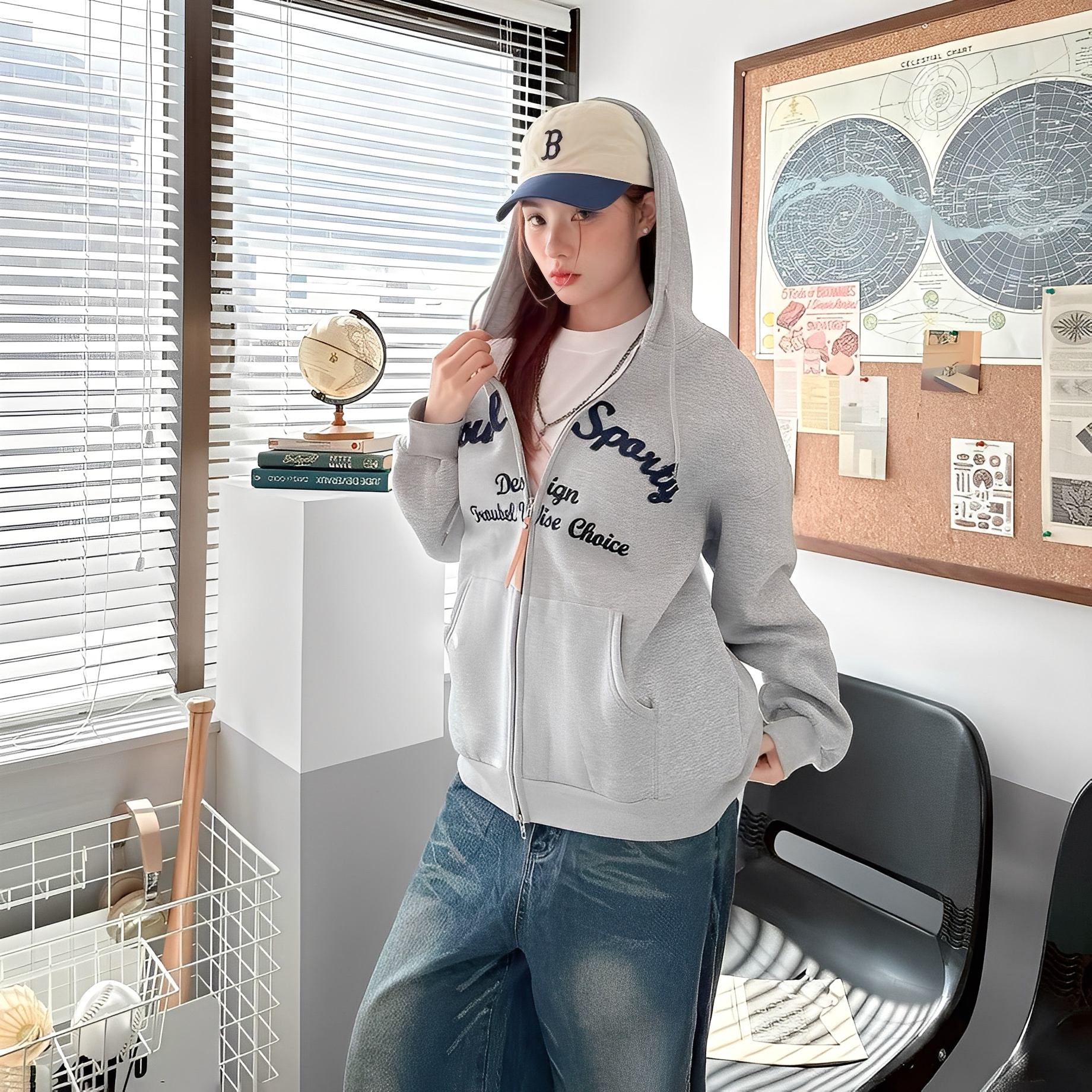 Casual Sparty 雙拉鏈 刺繡 貼布 連帽 外套