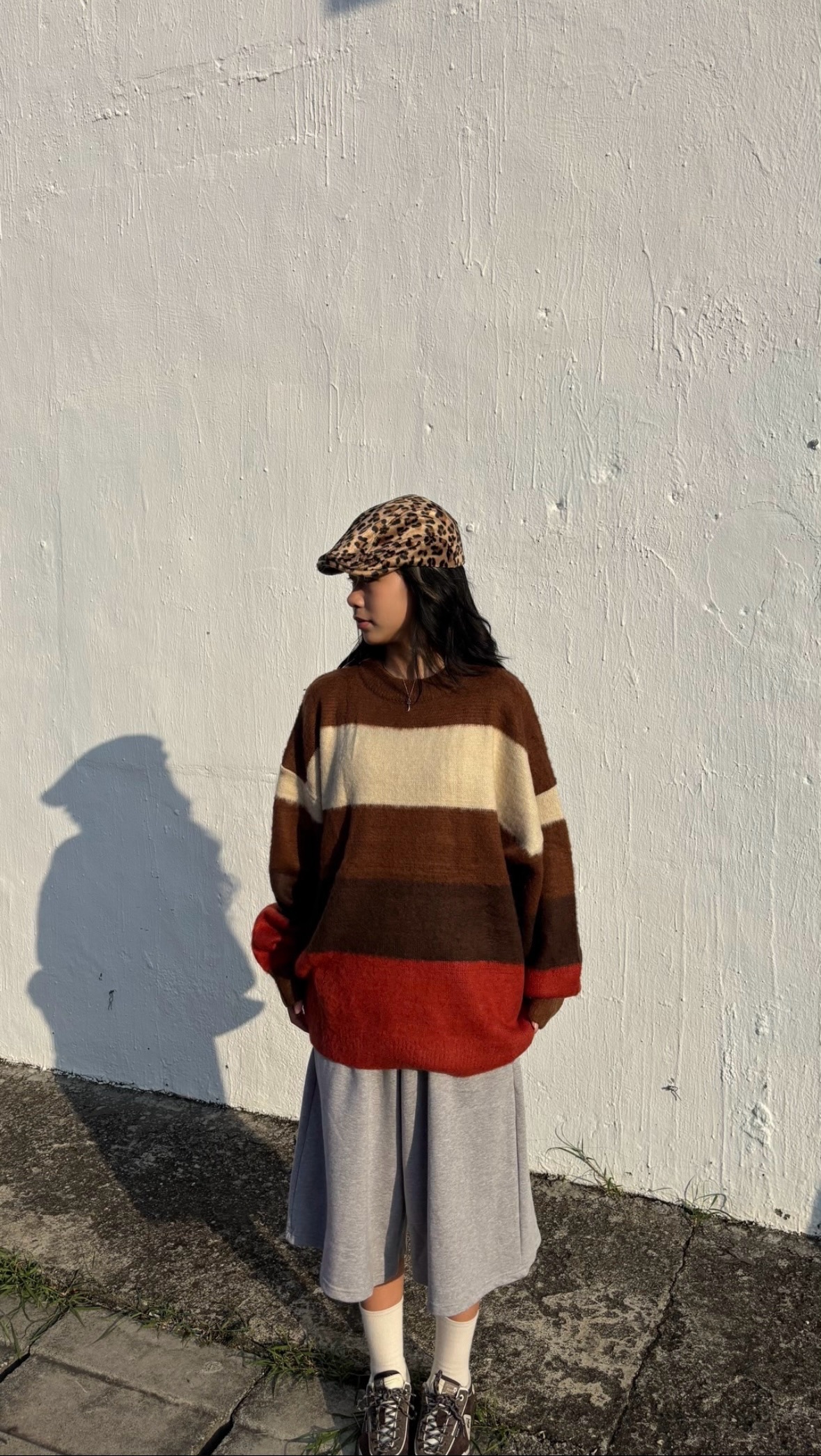 正韓 冬日暖橘拼接針織衣