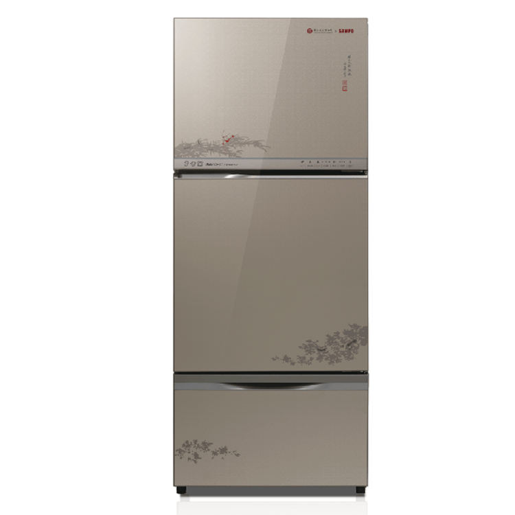 SAMPO 聲寶 故宮聯名款 605L 三門玻璃變頻冰箱-蝦藻圖(SR-C61GDV-NPM2)