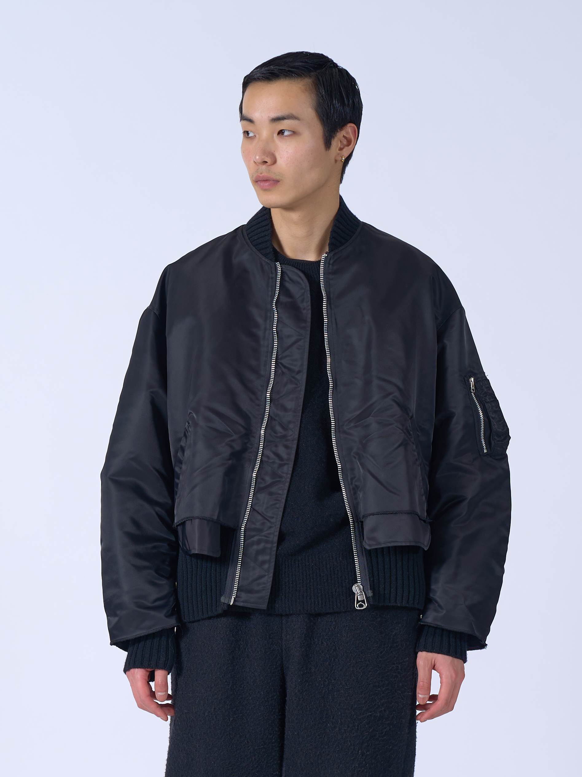 YOKE CONNECTED RIB KNIT FLIGHT JACKET