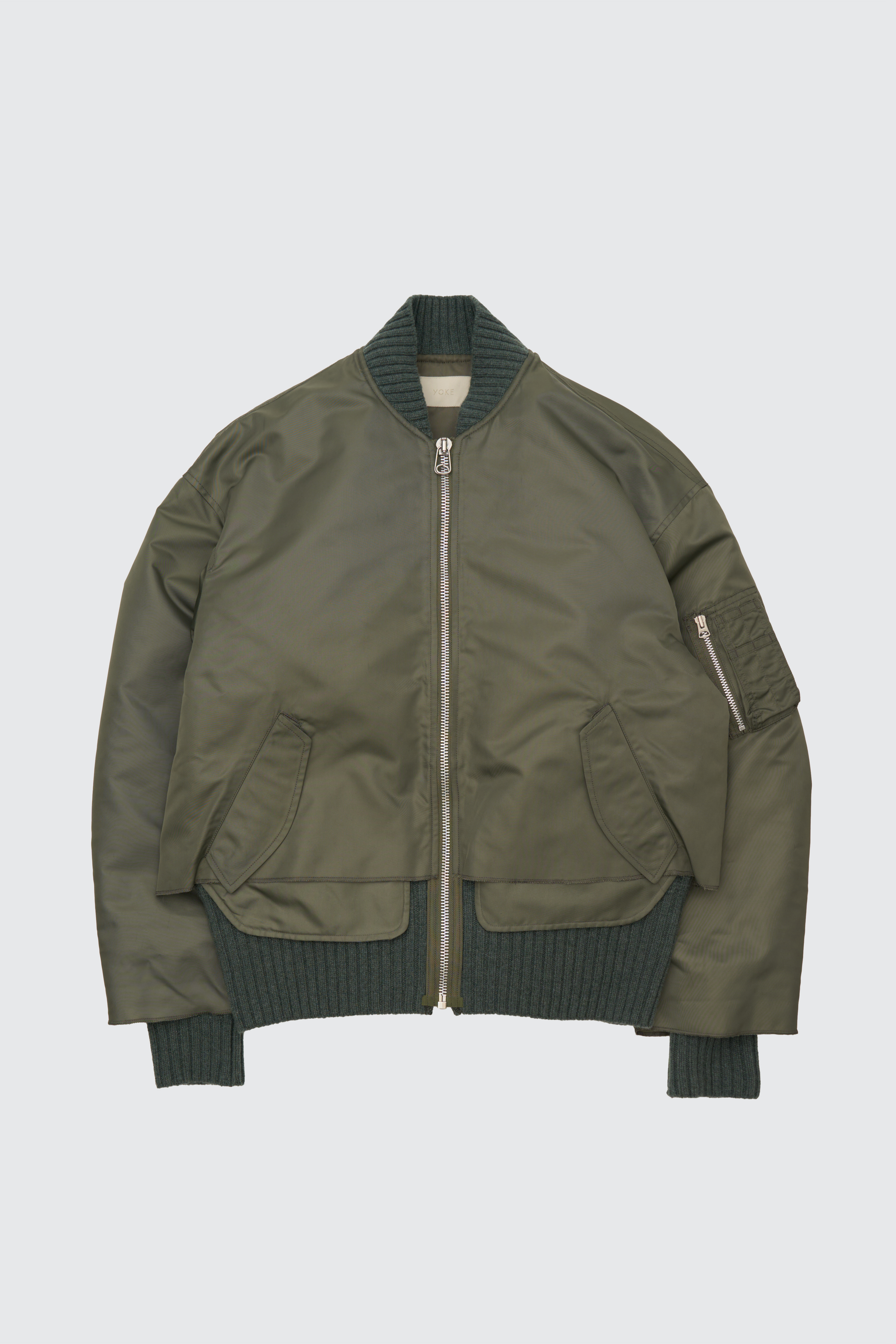 YOKE CONNECTED RIB KNIT FLIGHT JACKET