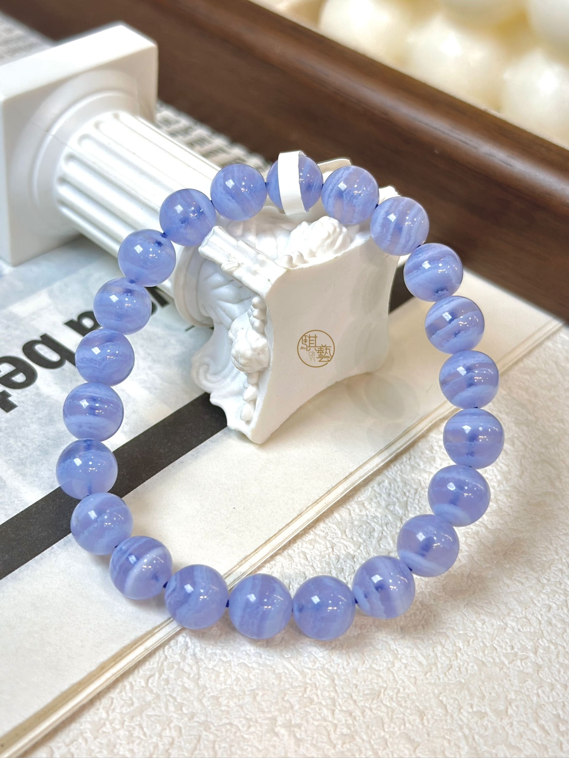 藍紋瑪瑙手串｜安撫情緒・穩定磁場・柔和溝通（8.5mm）