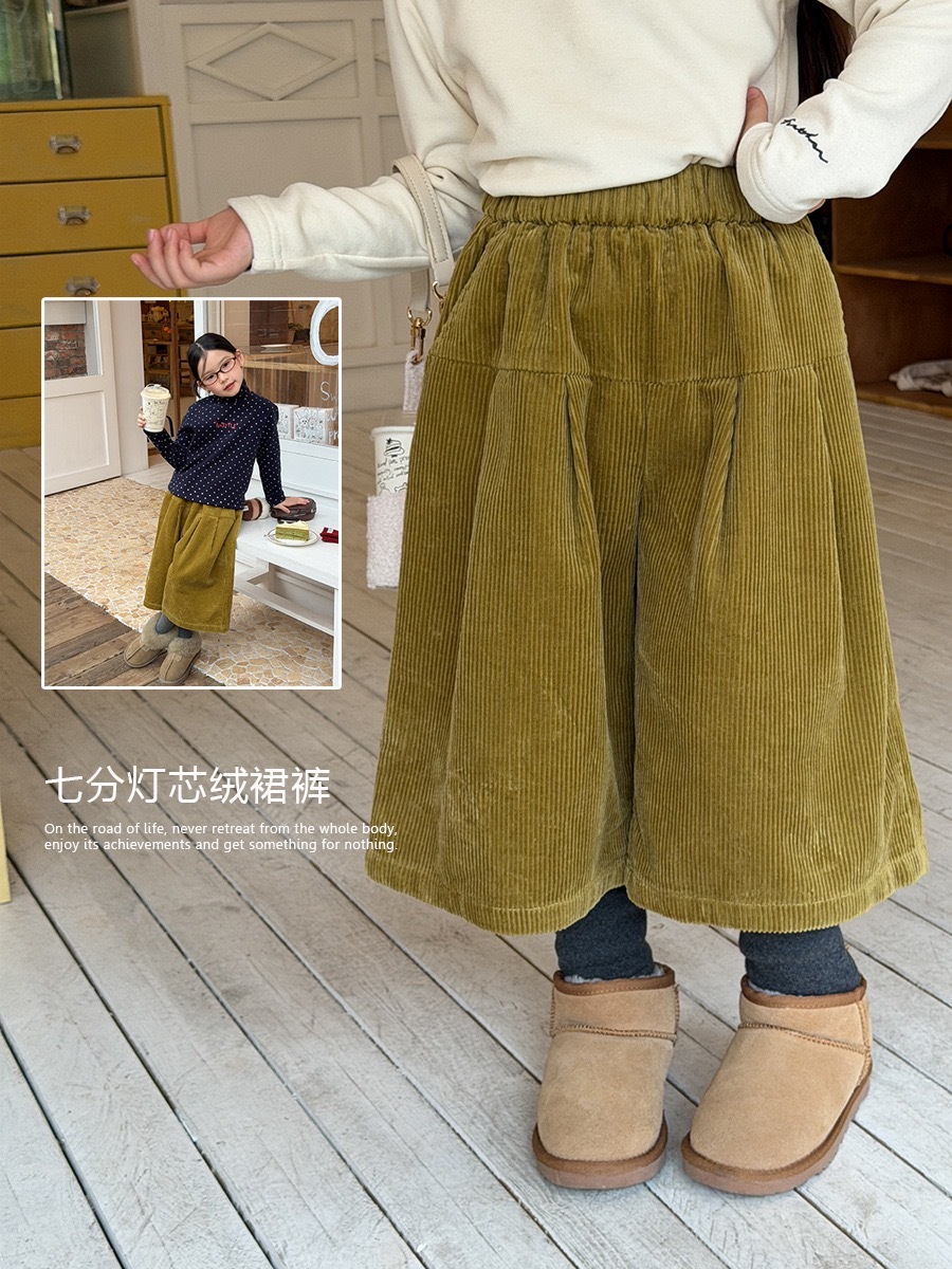 復古時髦假兩件加絨燈芯絨褲