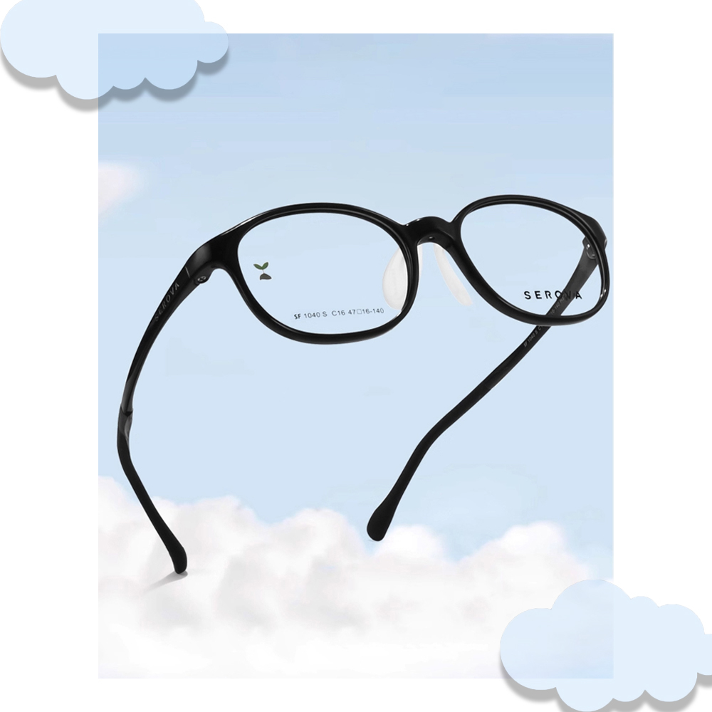 【SEROVA】SF1040S C16 橢圓框 兒童光學眼鏡♣(亮黑) #小豆芽系列