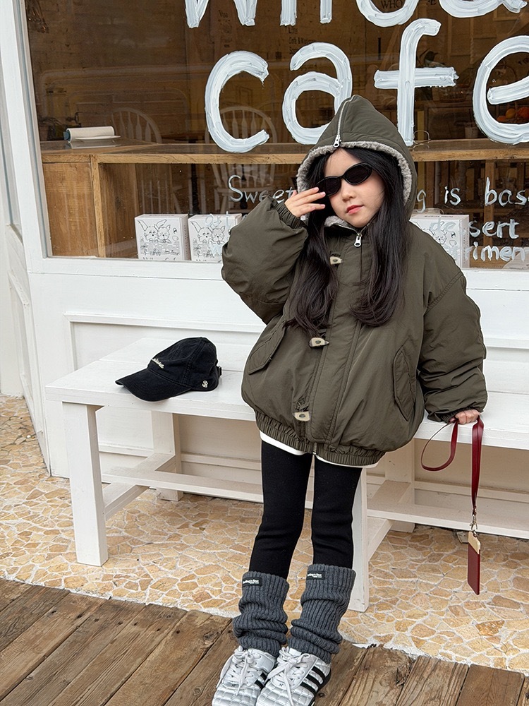 時髦毛絨翻領連帽外套