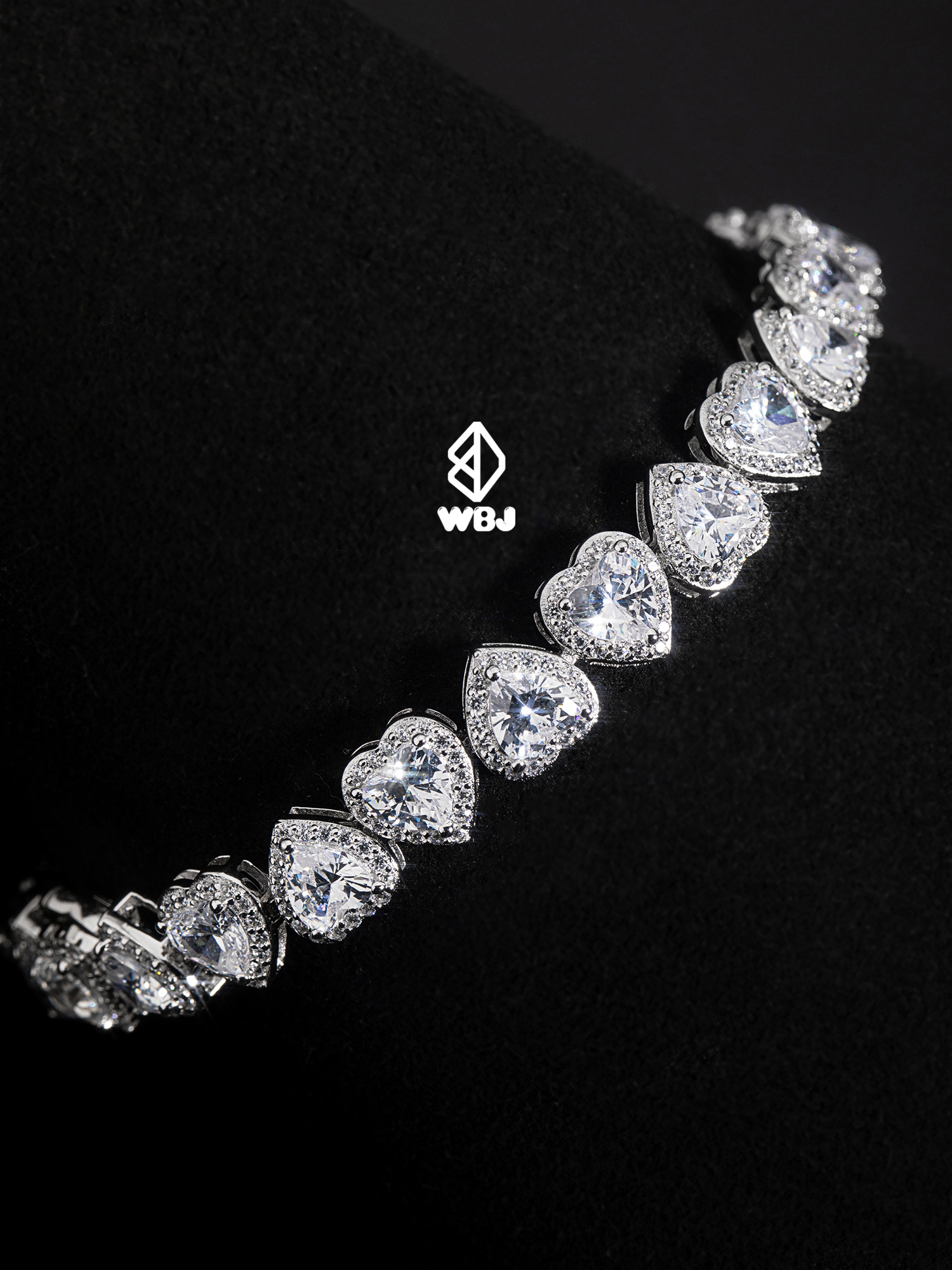 WBJ訂製珠寶 愛心群鑲手鍊 925銀 電鍍18K白金 手工鑲嵌