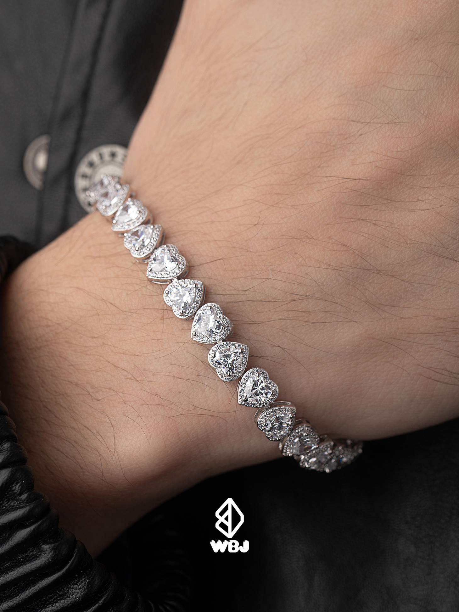 WBJ訂製珠寶 愛心群鑲手鍊 925銀 電鍍18K白金 手工鑲嵌