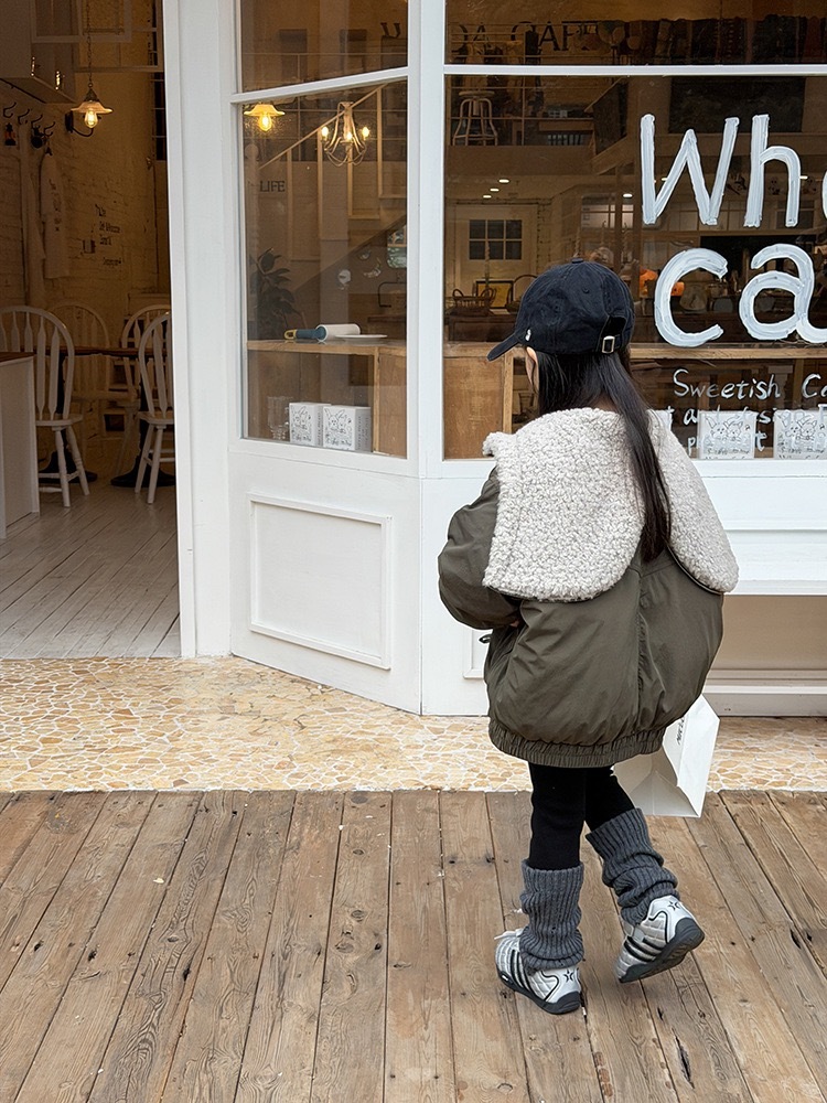 時髦毛絨翻領連帽外套