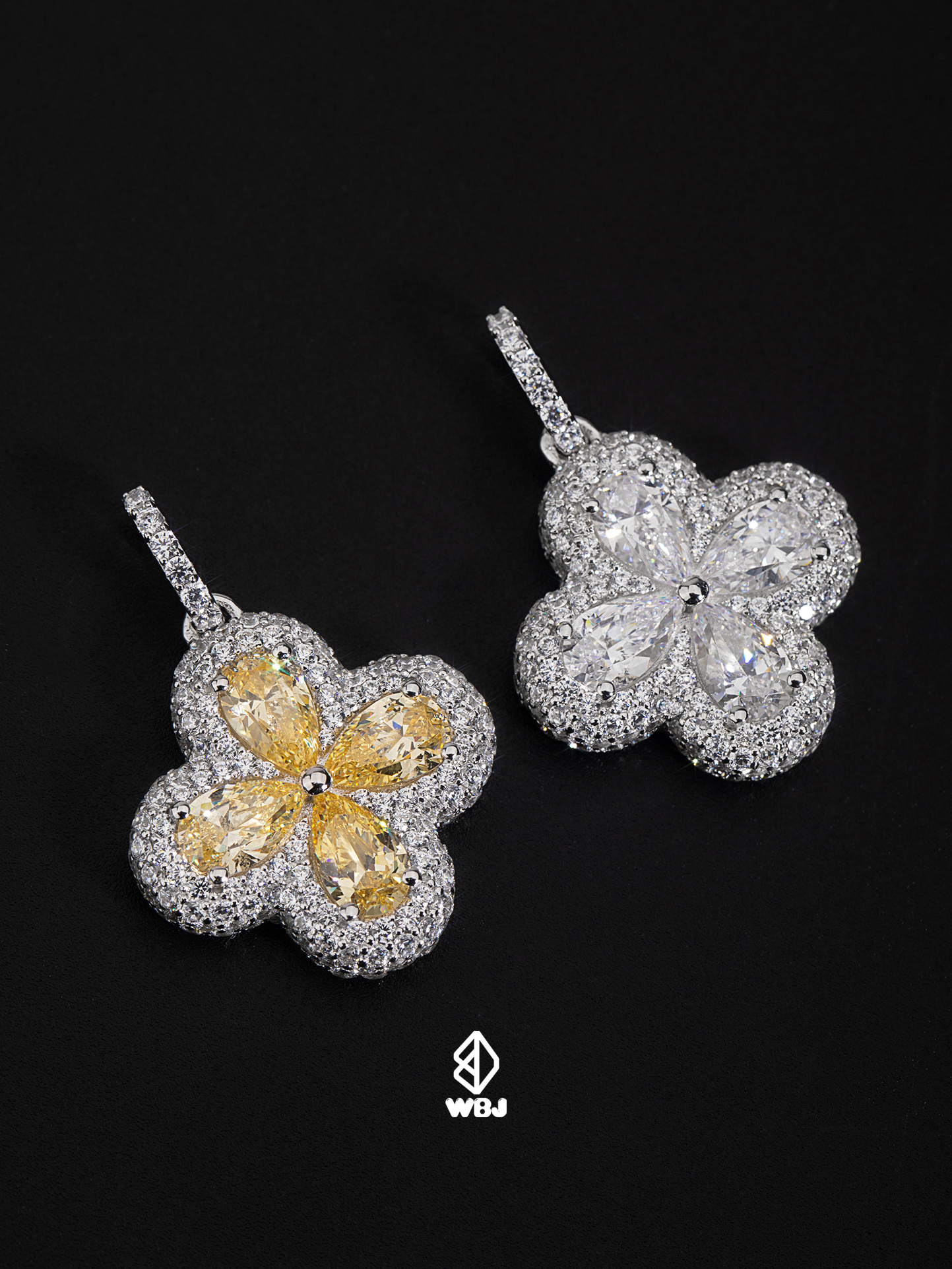 WBJ訂製珠寶 幸運草群鑲吊墜-白色 925純銀電鍍18K白金項鍊