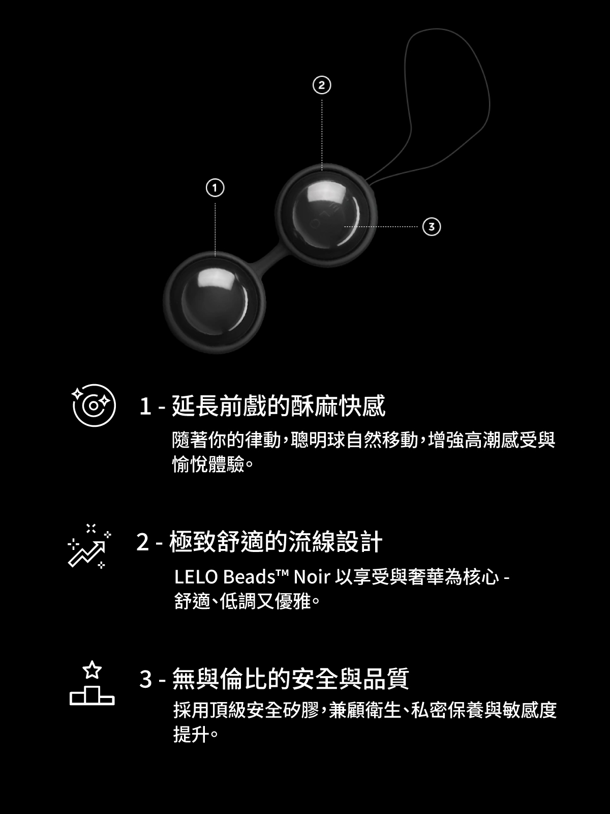 LELO Beads Noir,LELO,瑞典 LELO,情趣用品,情趣玩具,聰明球,凱格爾球,凱格爾訓練球,LELO 黑珍珠