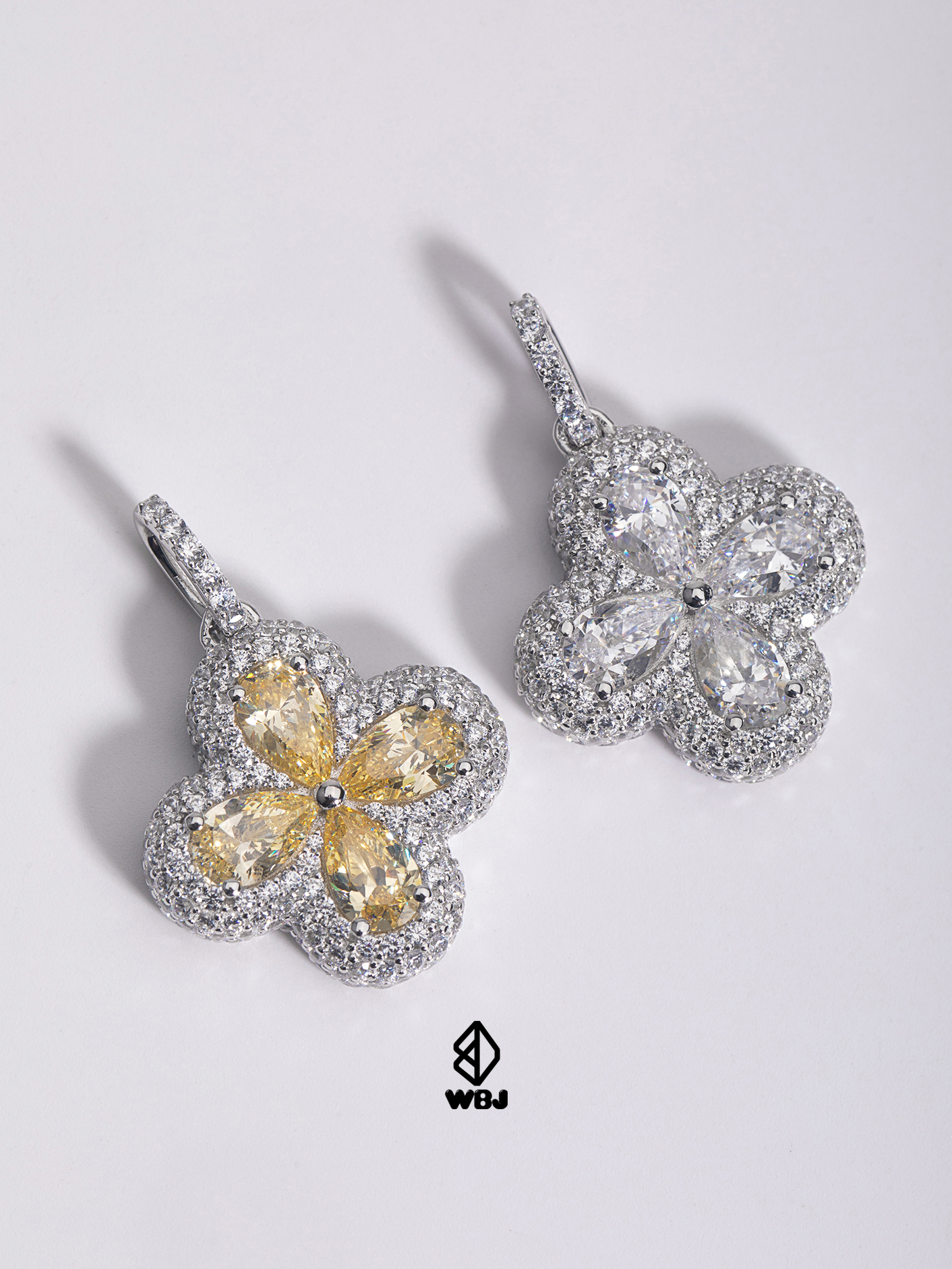 WBJ訂製珠寶 幸運草群鑲吊墜-黃色 925純銀電鍍18K白金項鍊