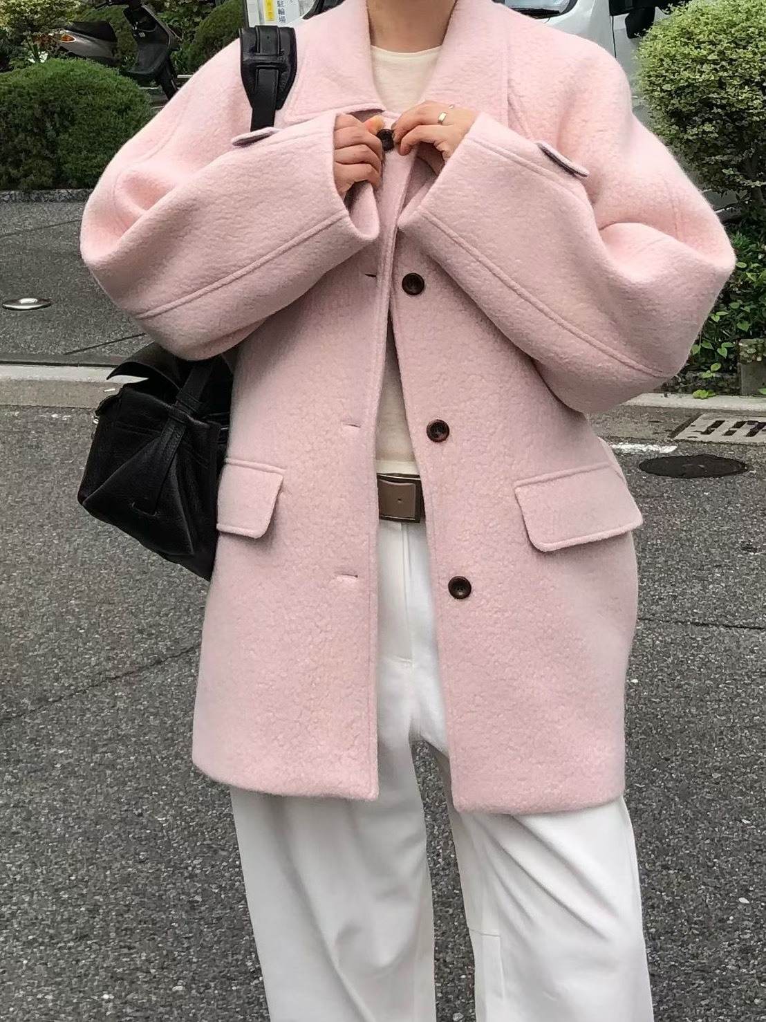 羊駝毛高質感綁帶口袋大衣