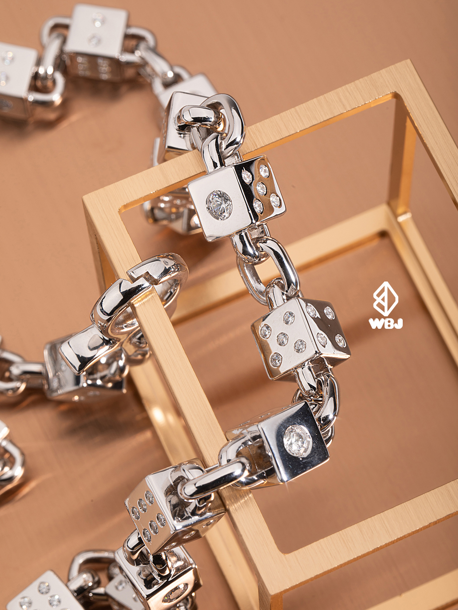 WBJ訂製珠寶 8mm純銀骰子褲鍊 925銀 電鍍18K白金