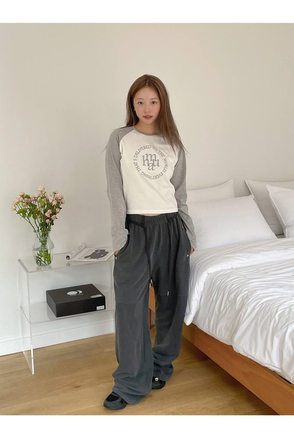 韓國🇰🇷連線 Muah Muah 印花擦肩拼接長袖T恤 印花 拼接 T恤 長袖 6色(任買兩件711免運)/預購