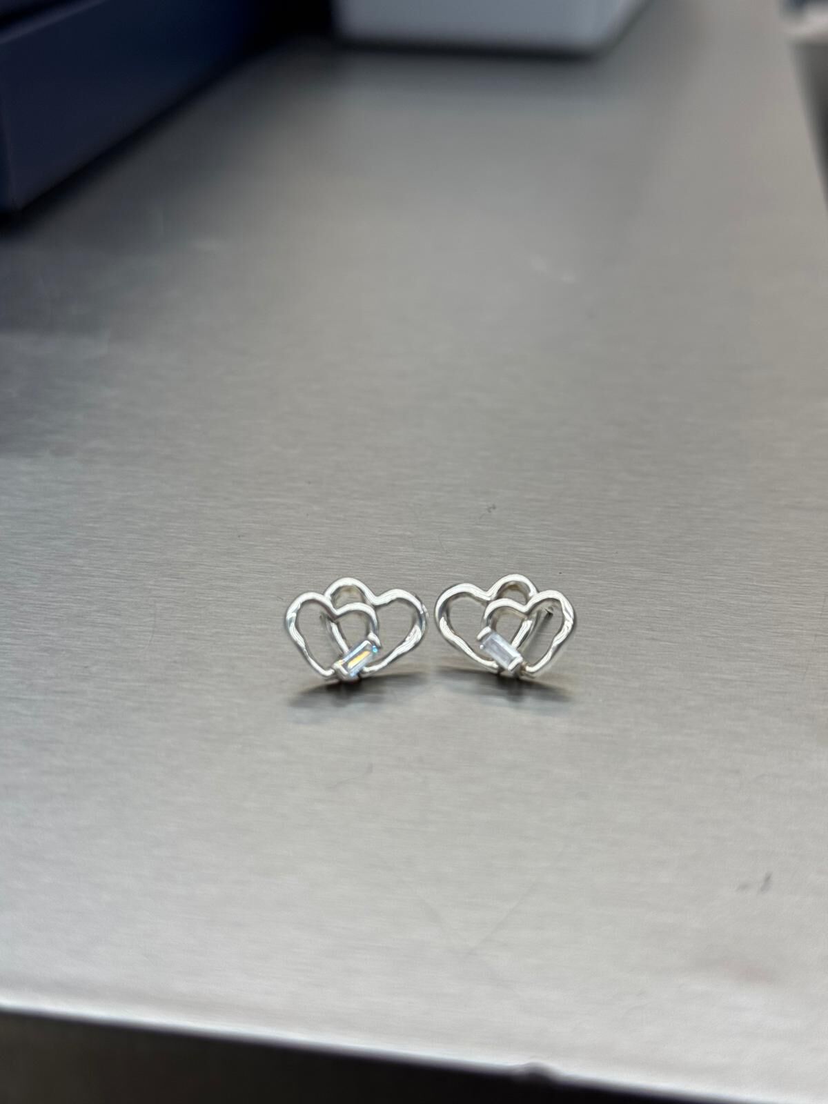 (5258) 雙心形拼閃石耳環