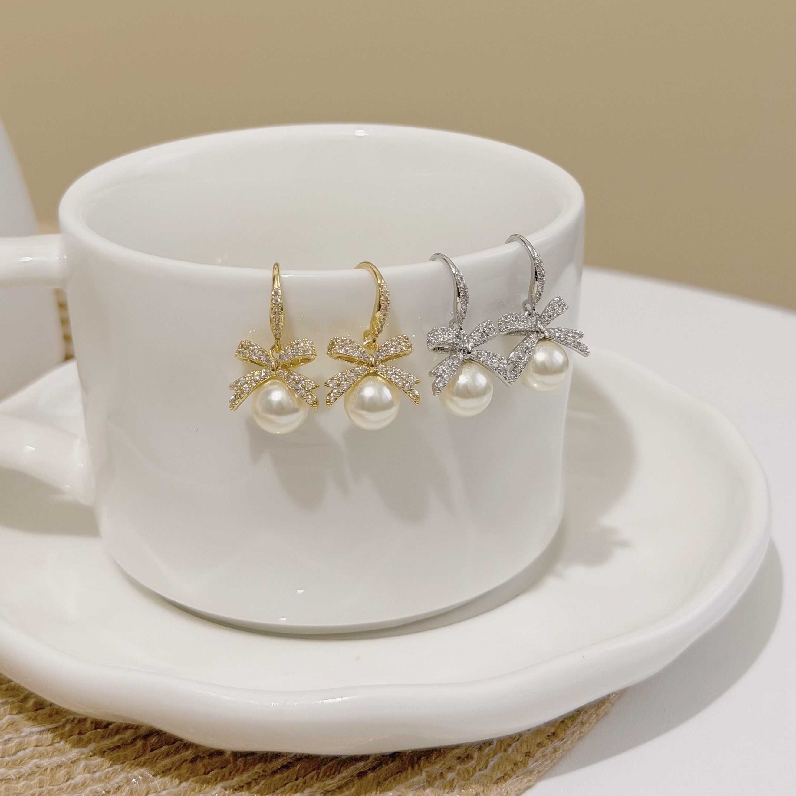 Z117滿鑽蝴蝶結珍珠垂吊