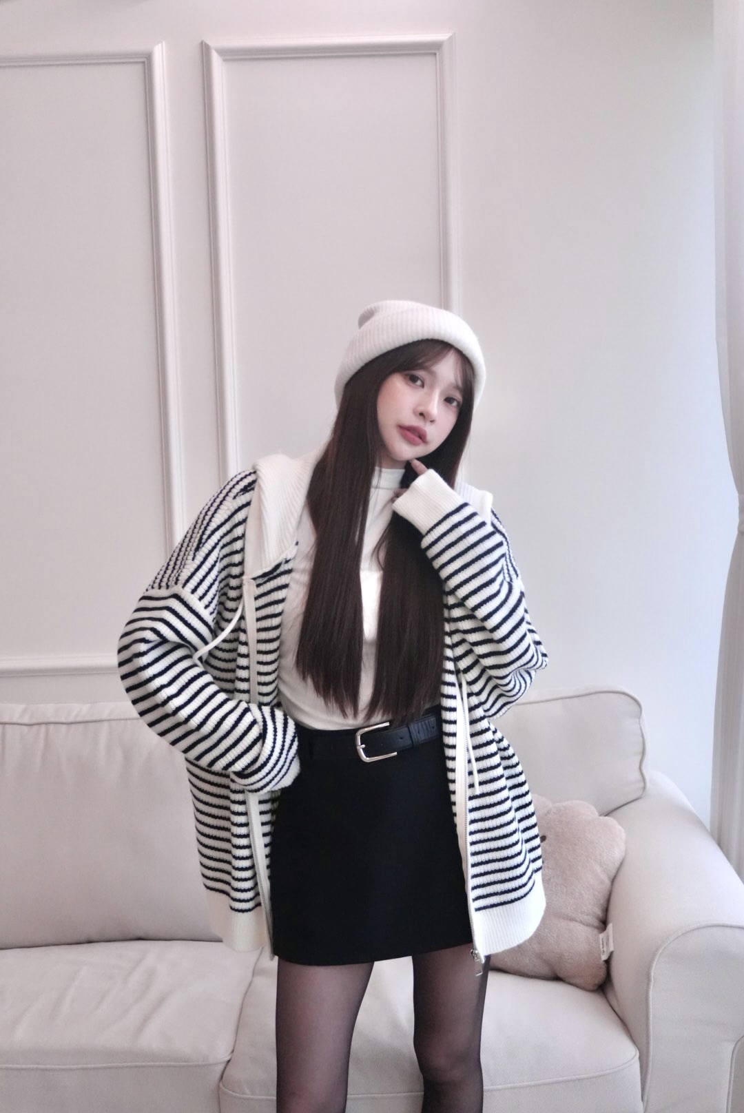 ᴋᴏʀᴇᴀ🇰🇷 現貨 軟糯糯!條紋針織連帽外套