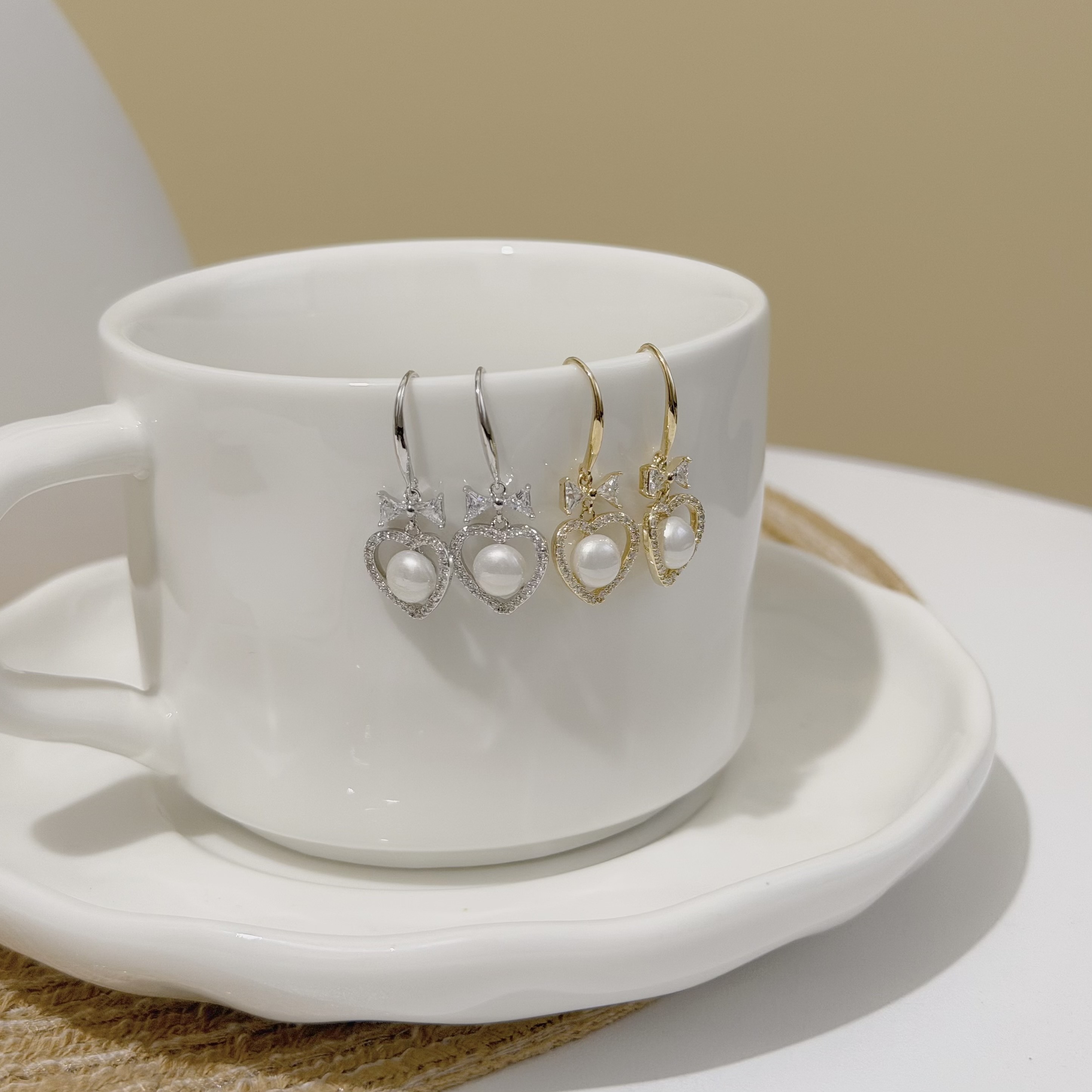 Z130鋯石蝴蝶結排鑽愛心珍珠垂吊