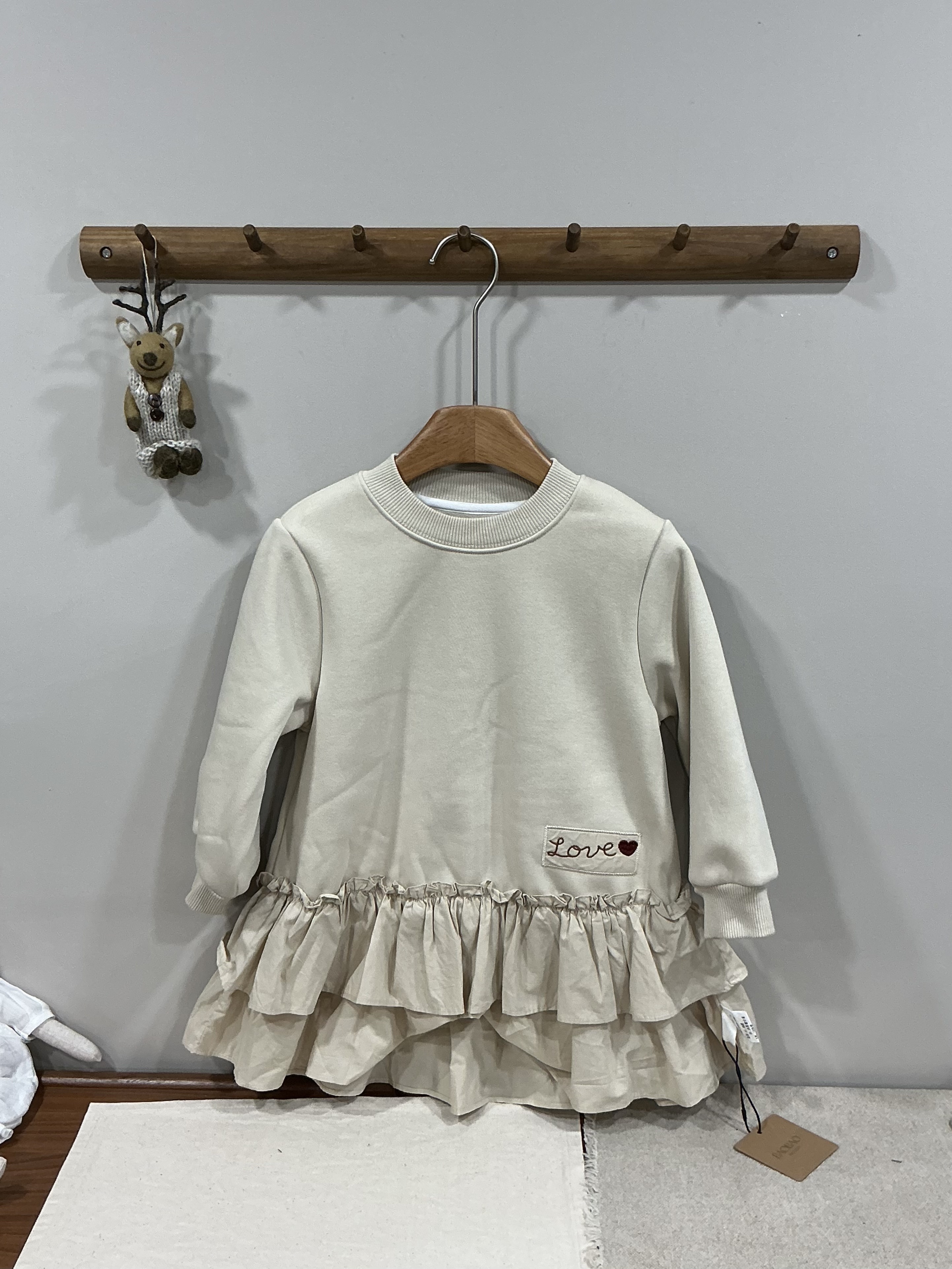 A03620荷葉棉布拼接薄絨長版上衣