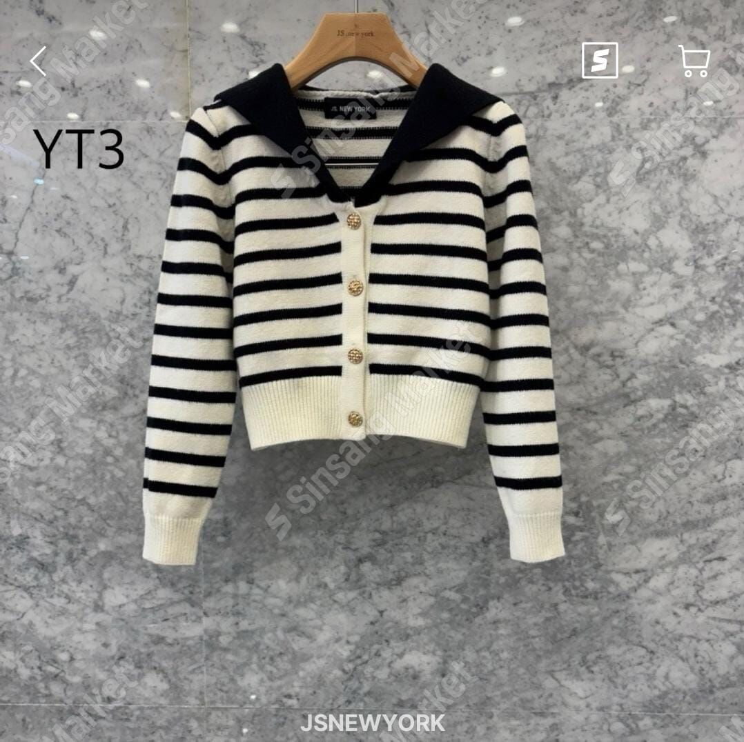 JN5243 水手領拼色間條金排扣上衣