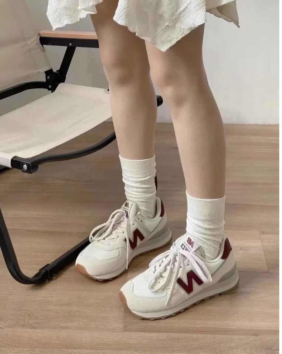 New Balance 574 米白色 酒紅 男女鞋 WL574RCF