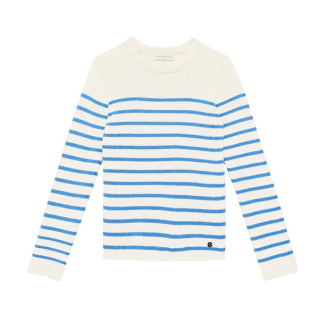 1LP1018-172 LA PETITE ETOILE Manel Long-Sleeved Striped Sweater Ecru/Sky Blue #MANEL-M112521V5A/21-ECRU CIEL (C-EU-E)