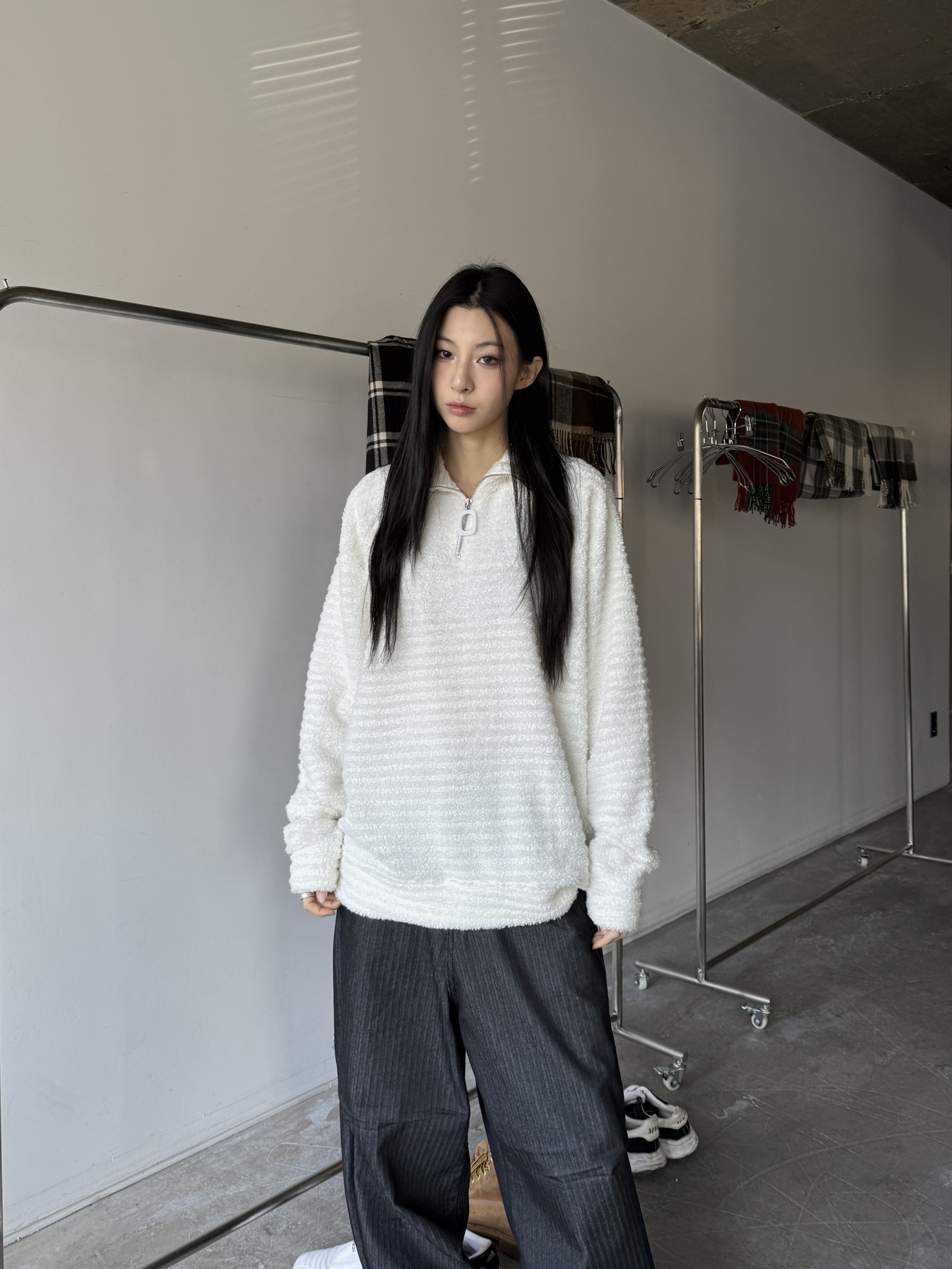 半拉鏈高領 針織寬鬆毛衣 大學T（部分現貨）