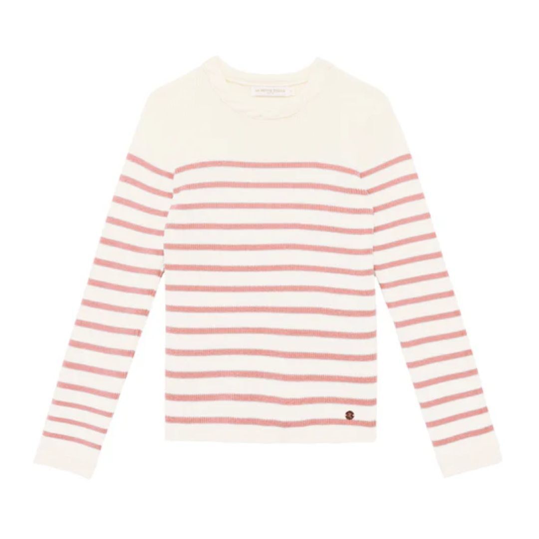 1LP1018-119 LA PETITE ETOILE Manel Long-Sleeved Striped Sweater Ecru/Rose #MANEL-M112521V5A/40-ECRU ROSE (C-EU-E)