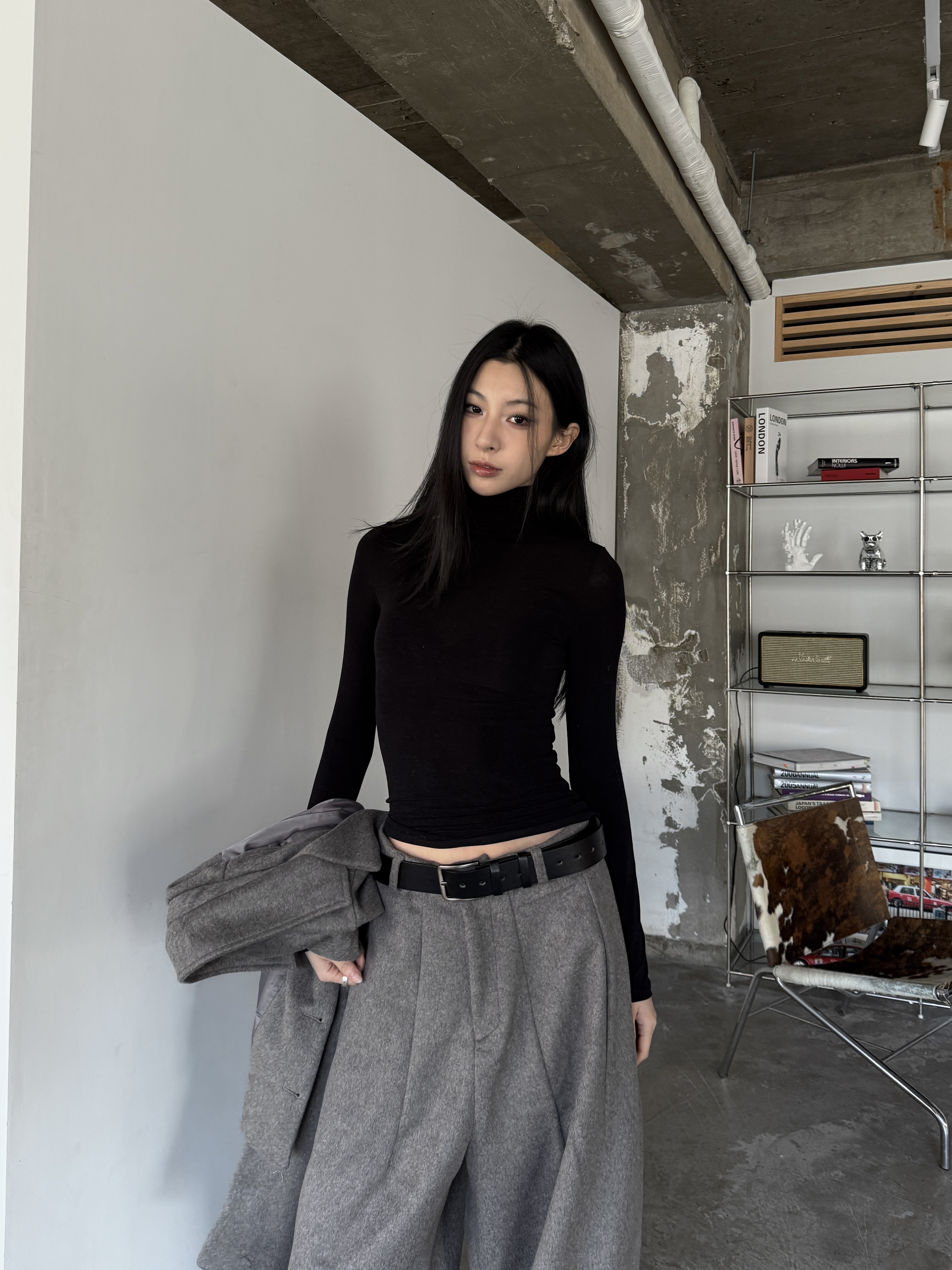 彈性素面 高領長袖上衣 女款（部分現貨）