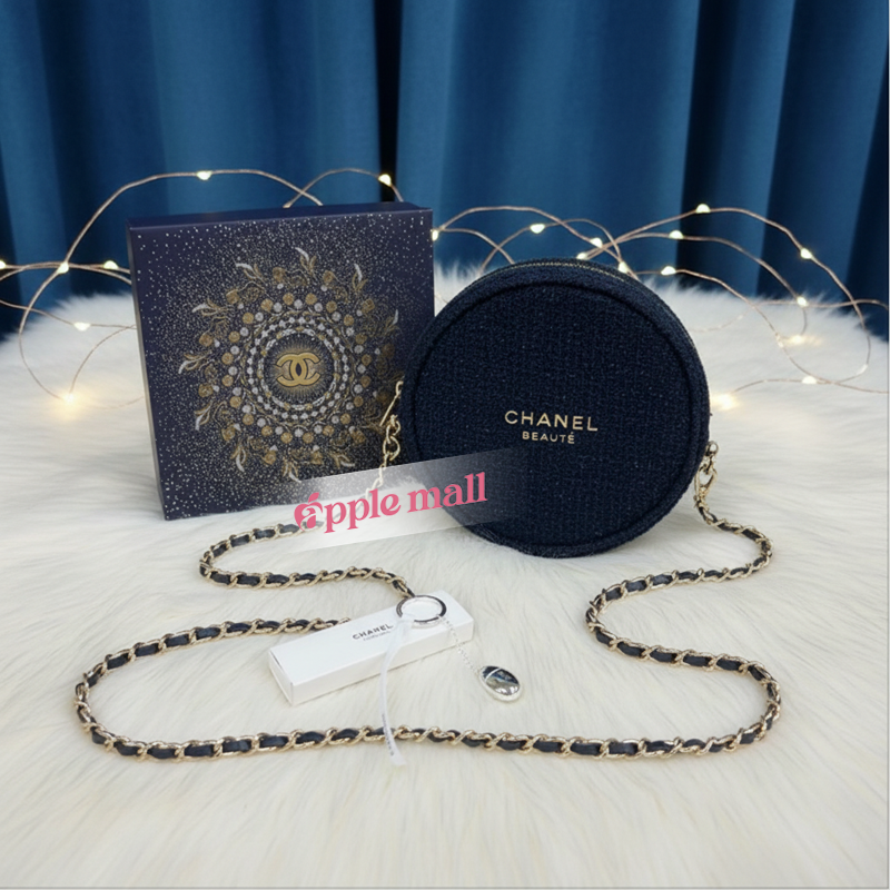 Chanel Beauty  2025年最新款聖誕圓形化妝袋 x No5 香水鎖匙扣掛飾套裝