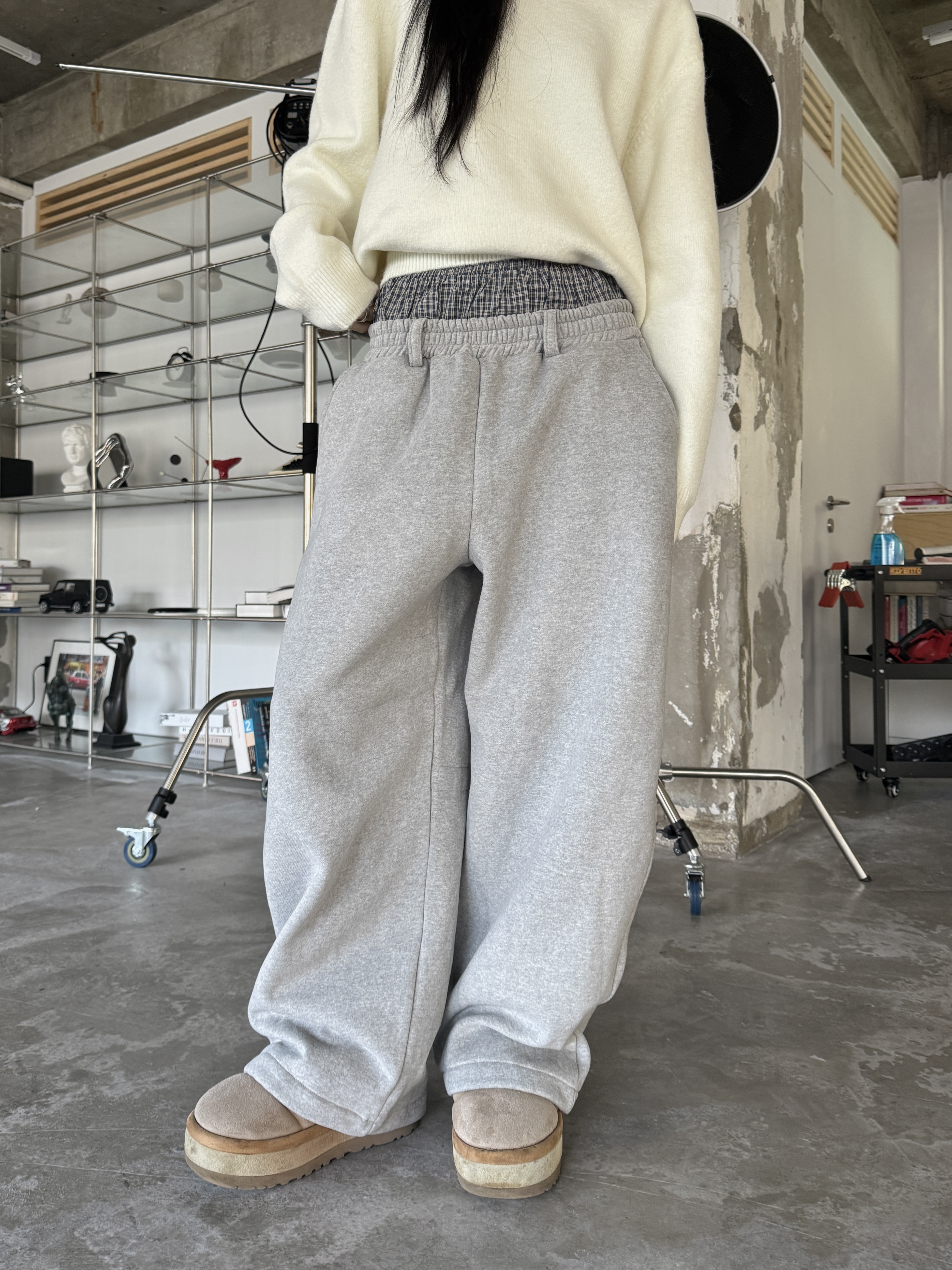 層次格紋 疊穿 寬鬆棉褲（部分現貨）