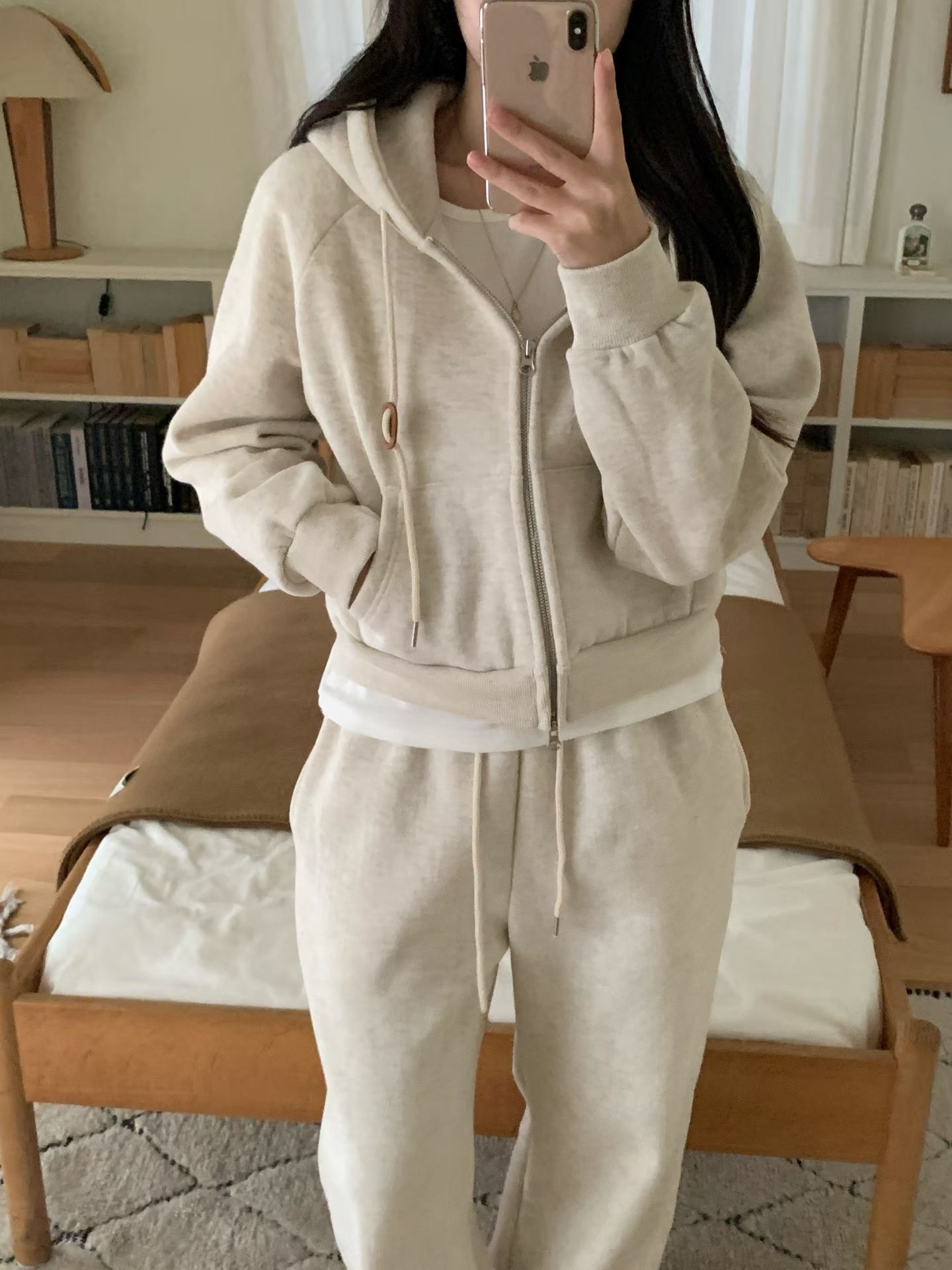 Slow brushed fleece hoodie zip up