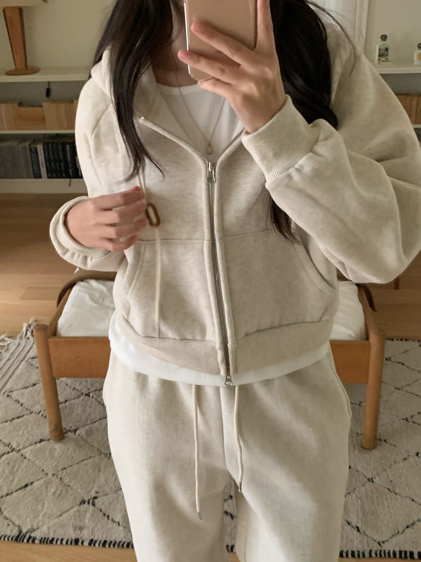 Slow brushed fleece hoodie zip up