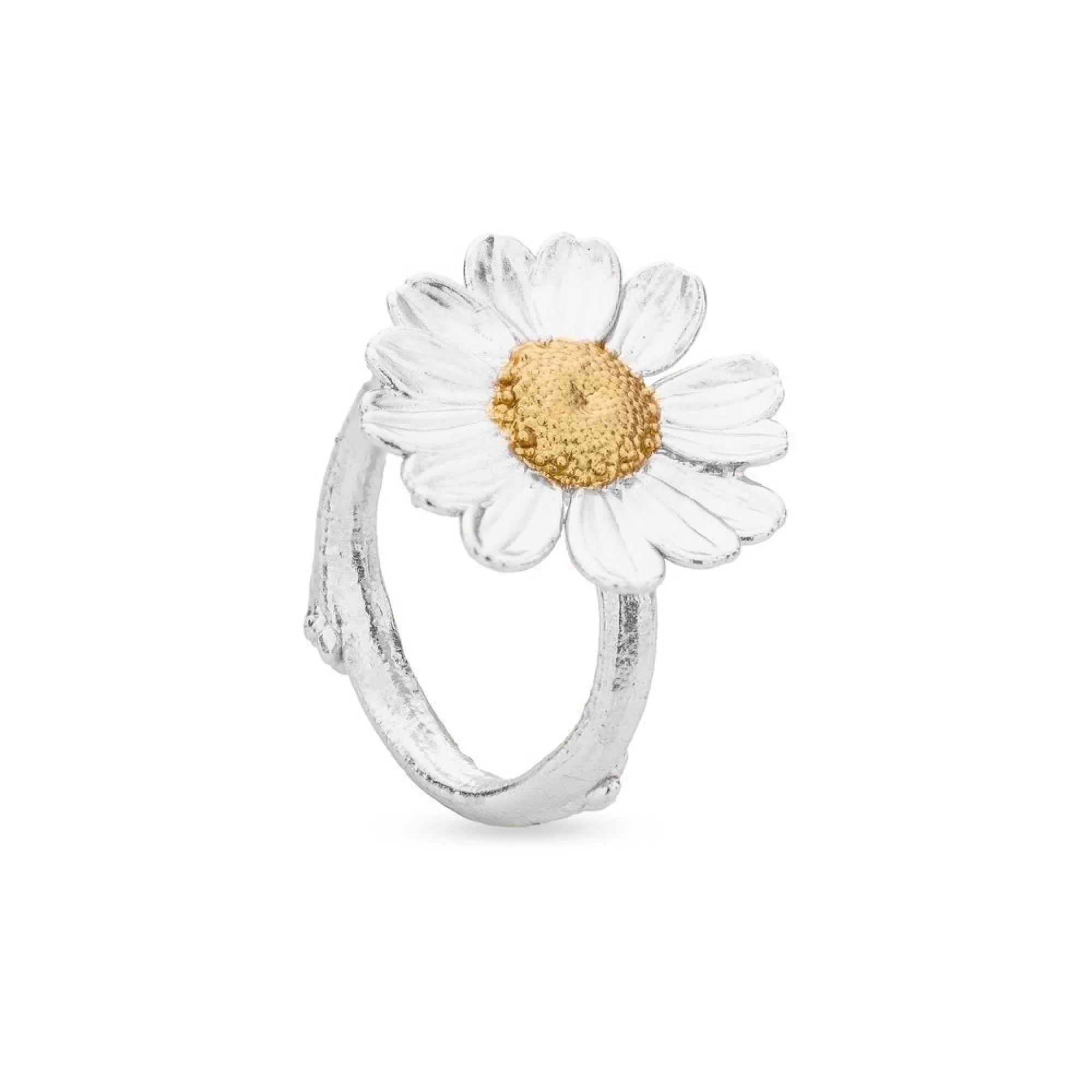 1TA1120-182 THALLO Ismini Daisy Ring With Narrow Twig Base 24k Gold And Sterling Silver #s781b (A-LX-E)
