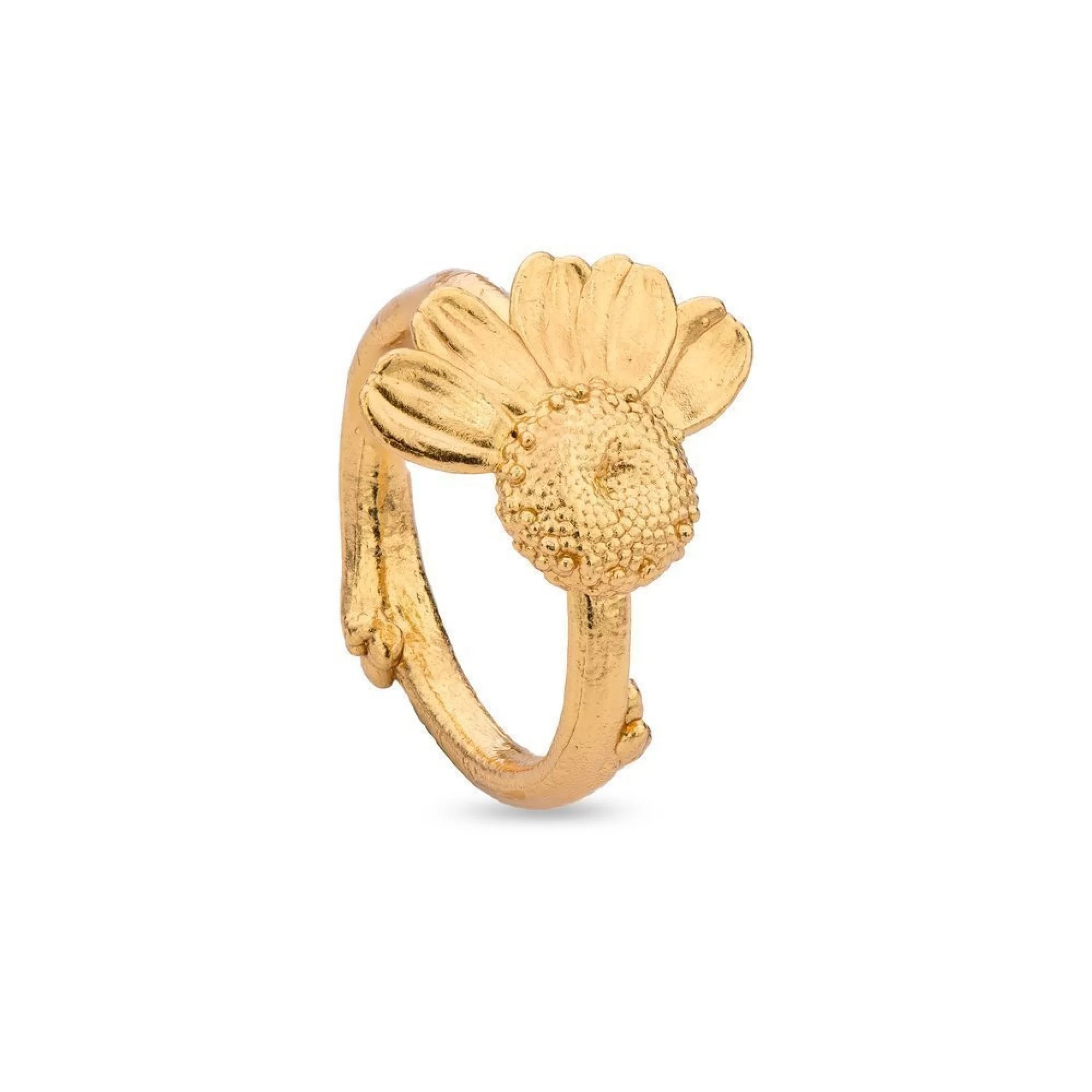1TA0524-006 THALLO Kissing Daisies Daisy Ring With Narrow Twig Base 24k Gold Vermeil On Sterling Silver #s780b (A-LX-E)