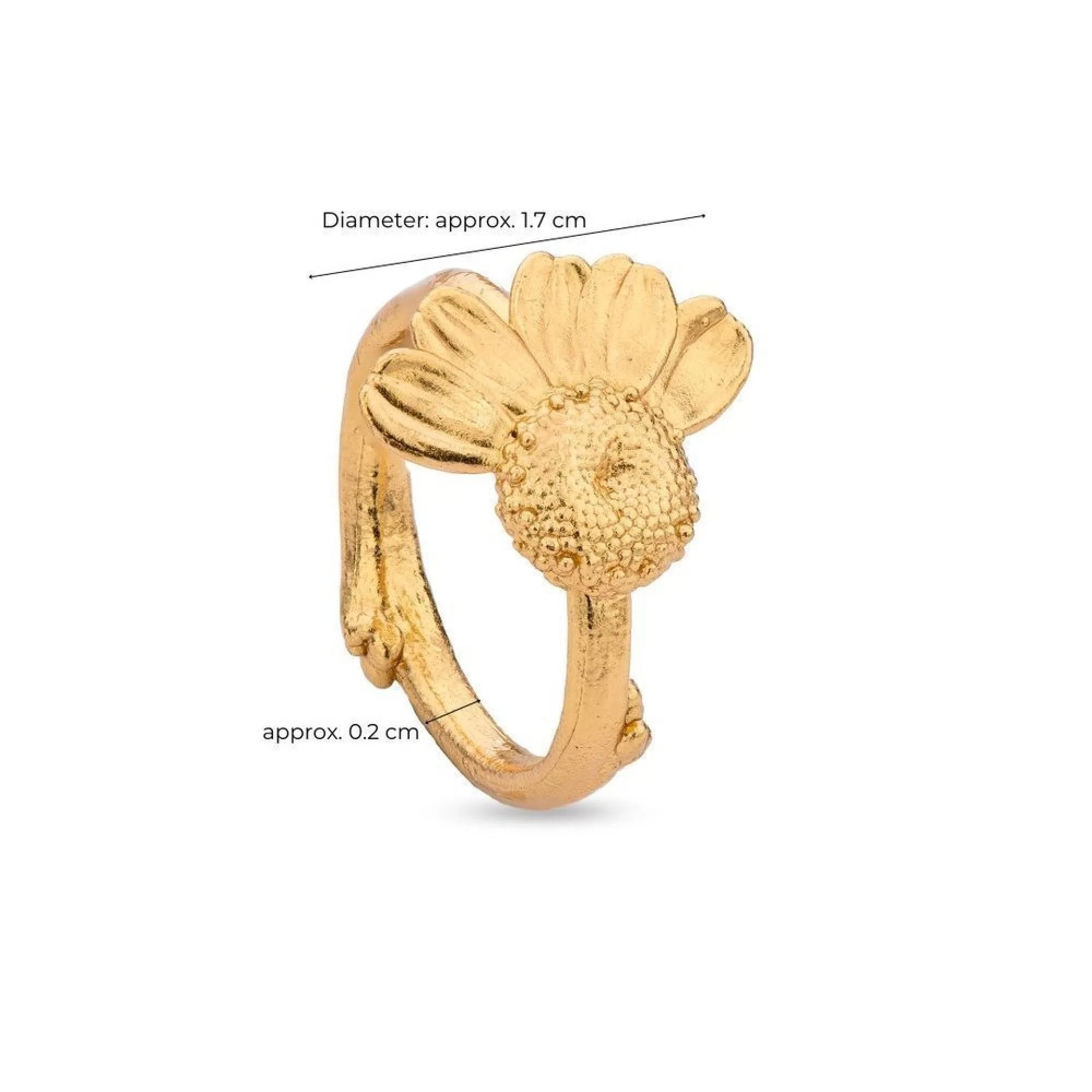1TA0524-006 THALLO Kissing Daisies Daisy Ring With Narrow Twig Base 24k Gold Vermeil On Sterling Silver #s780b (A-LX-E)