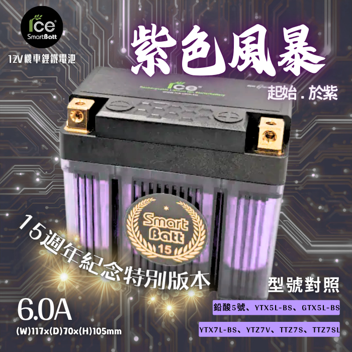 RCE 12V 機車鋰鐵啟動電池 6.0Ah *15週年紀念特別版本*