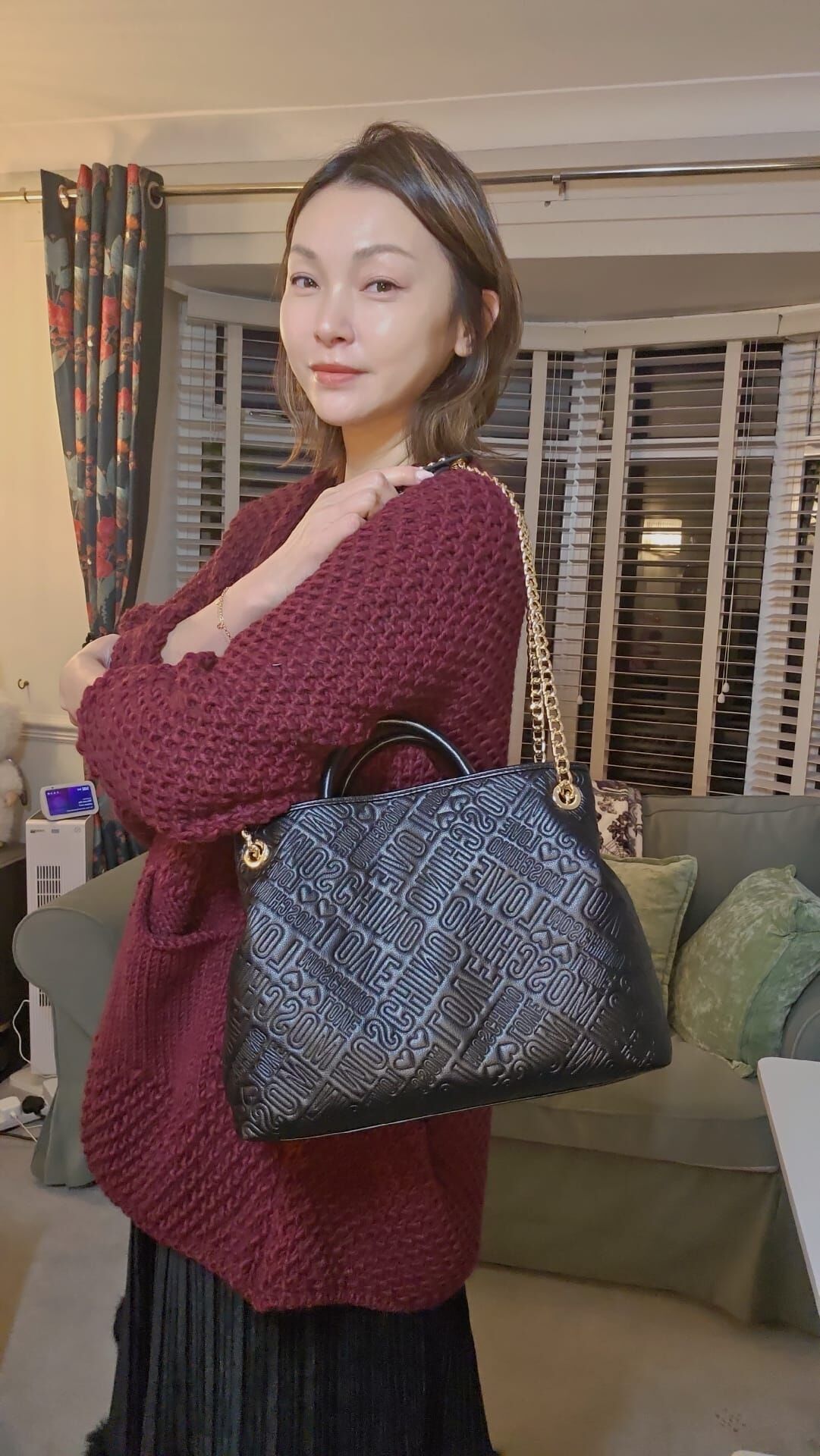 英國代購 (獨立訂單)-LOVE MOSCHINO Black Quilted Shoulder&nbsp;Bag