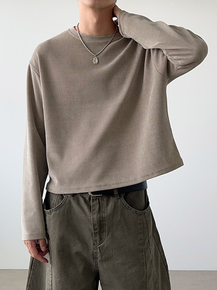 華夫格短款長袖上衣