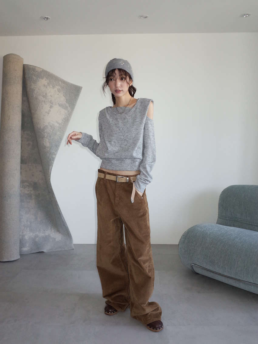 asymmetric hooded double-drape melange knit top