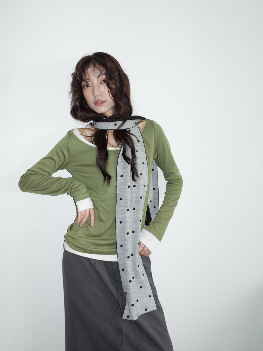 (6colors!) soft tone wide neck long sleeve top