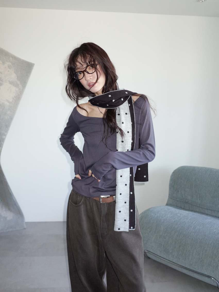 (6colors!) soft tone wide neck long sleeve top