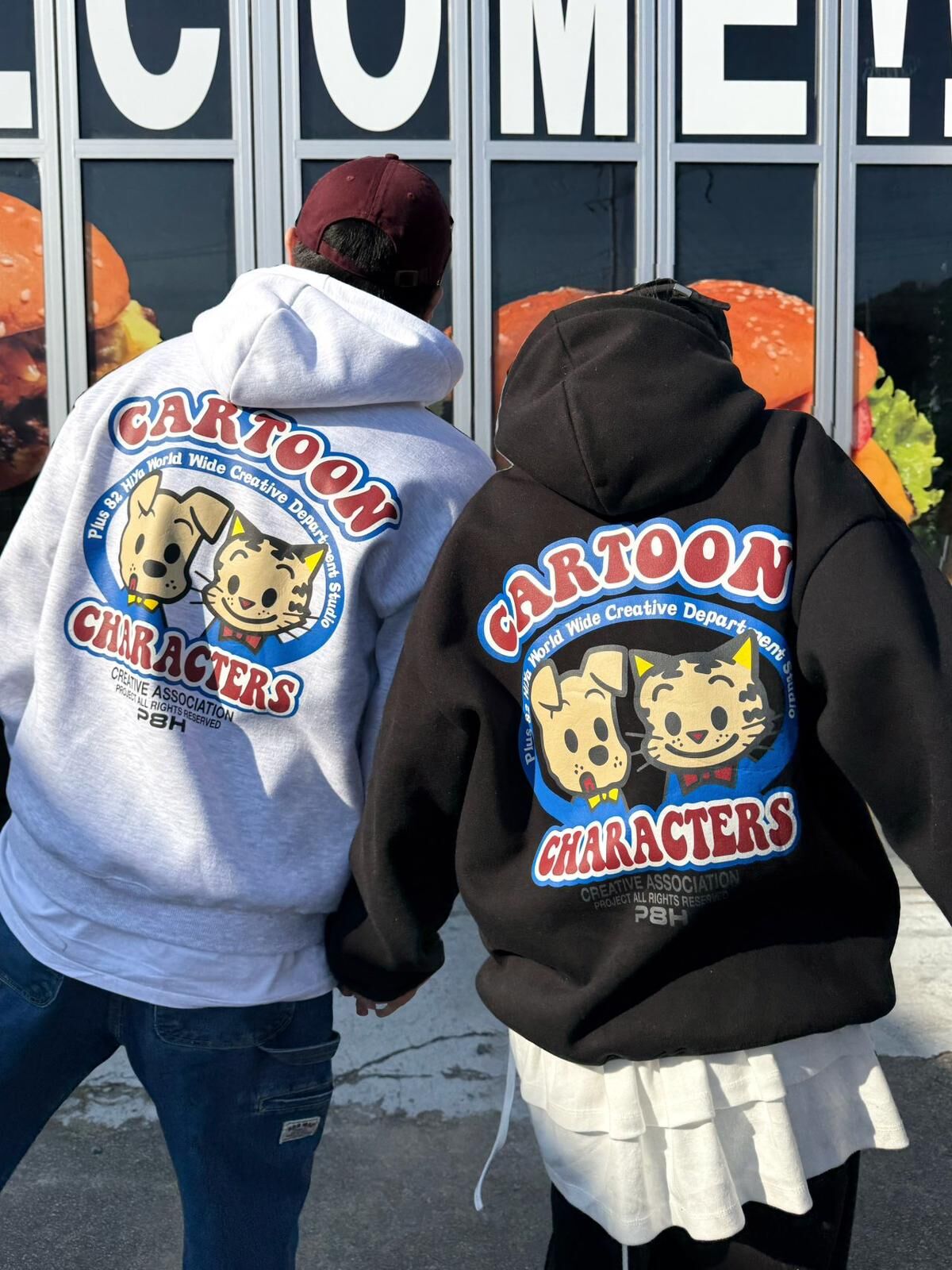 貓狗圖案英文字連帽衛衣 P8H-162T